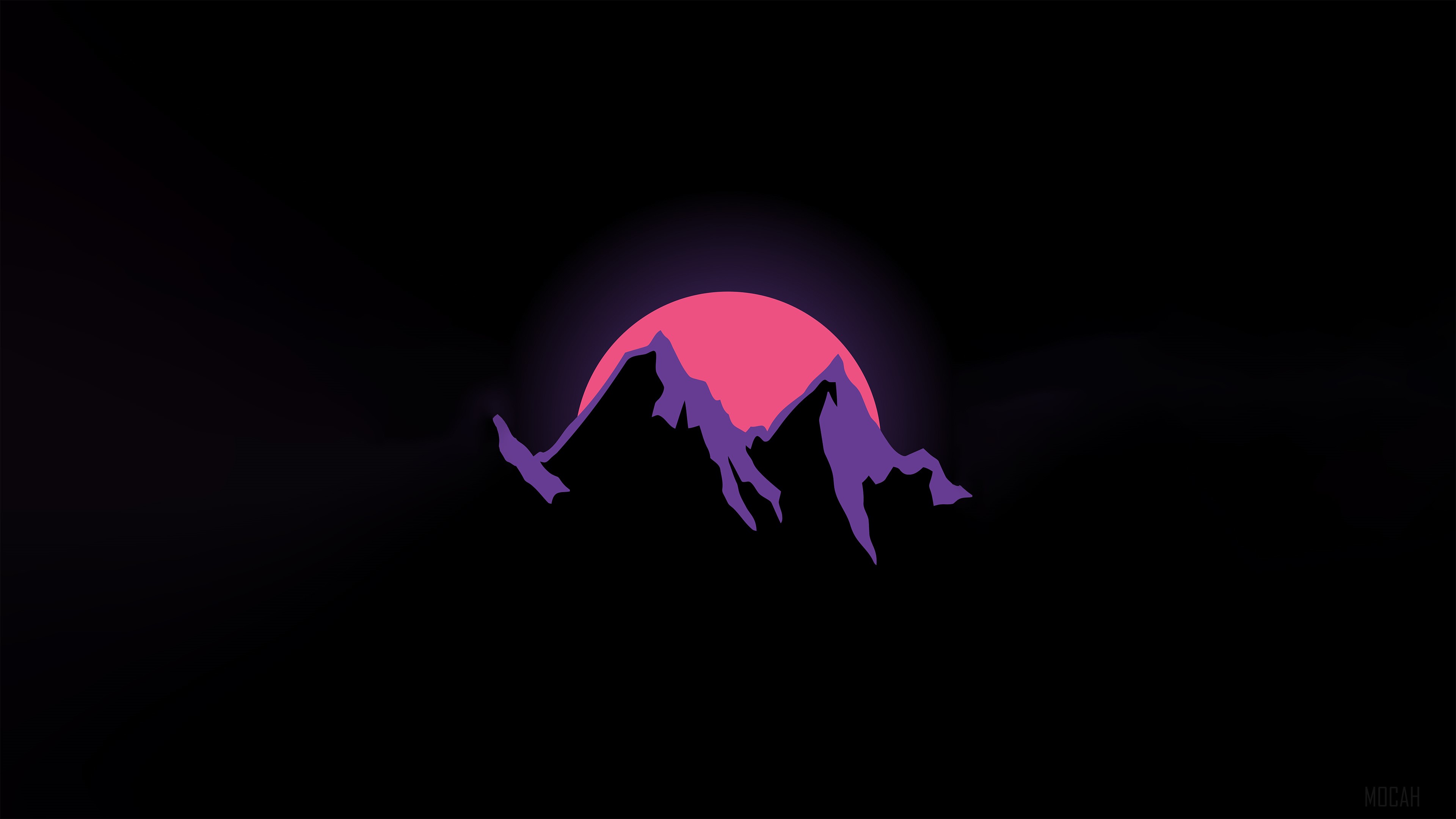 Silhouette of mountains against a pink sun HD Wallpaper