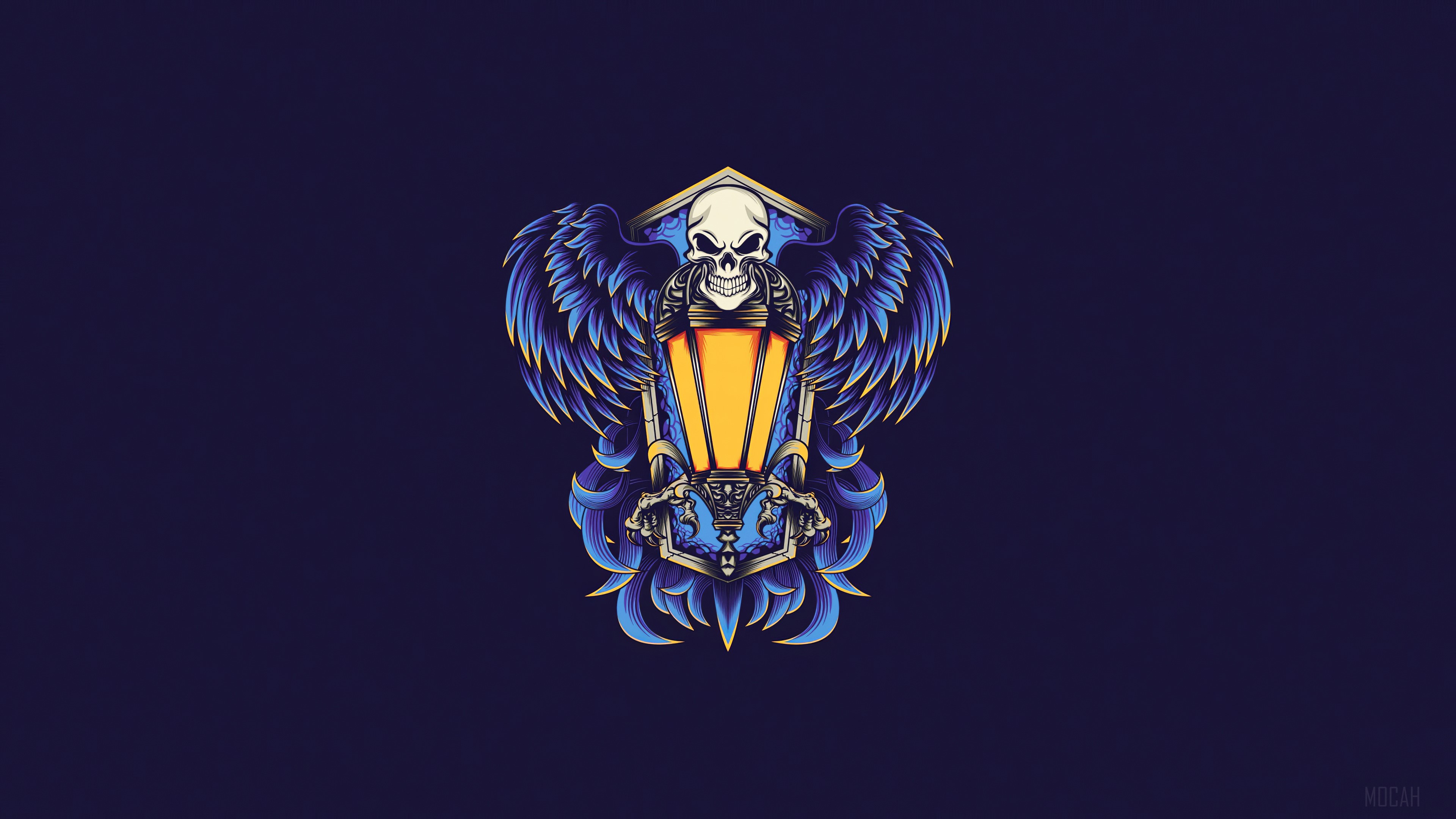 Skull with Wings Holding Lantern Minimal 4K HD Wallpaper