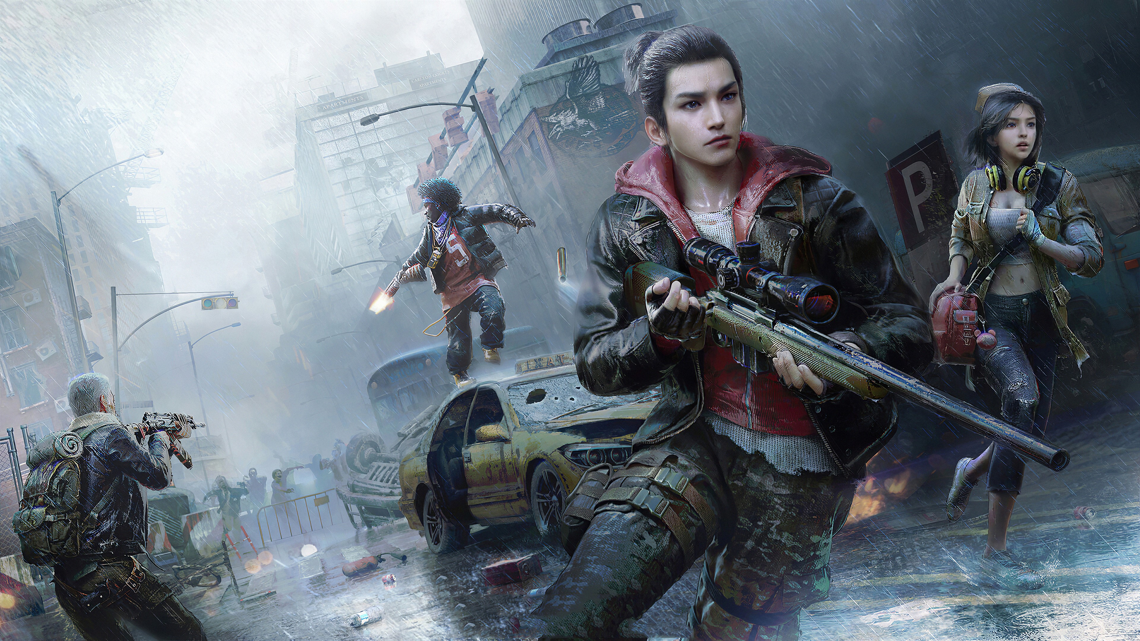 Survivors fighting zombies in a ruined city 4K HD Wallpaper