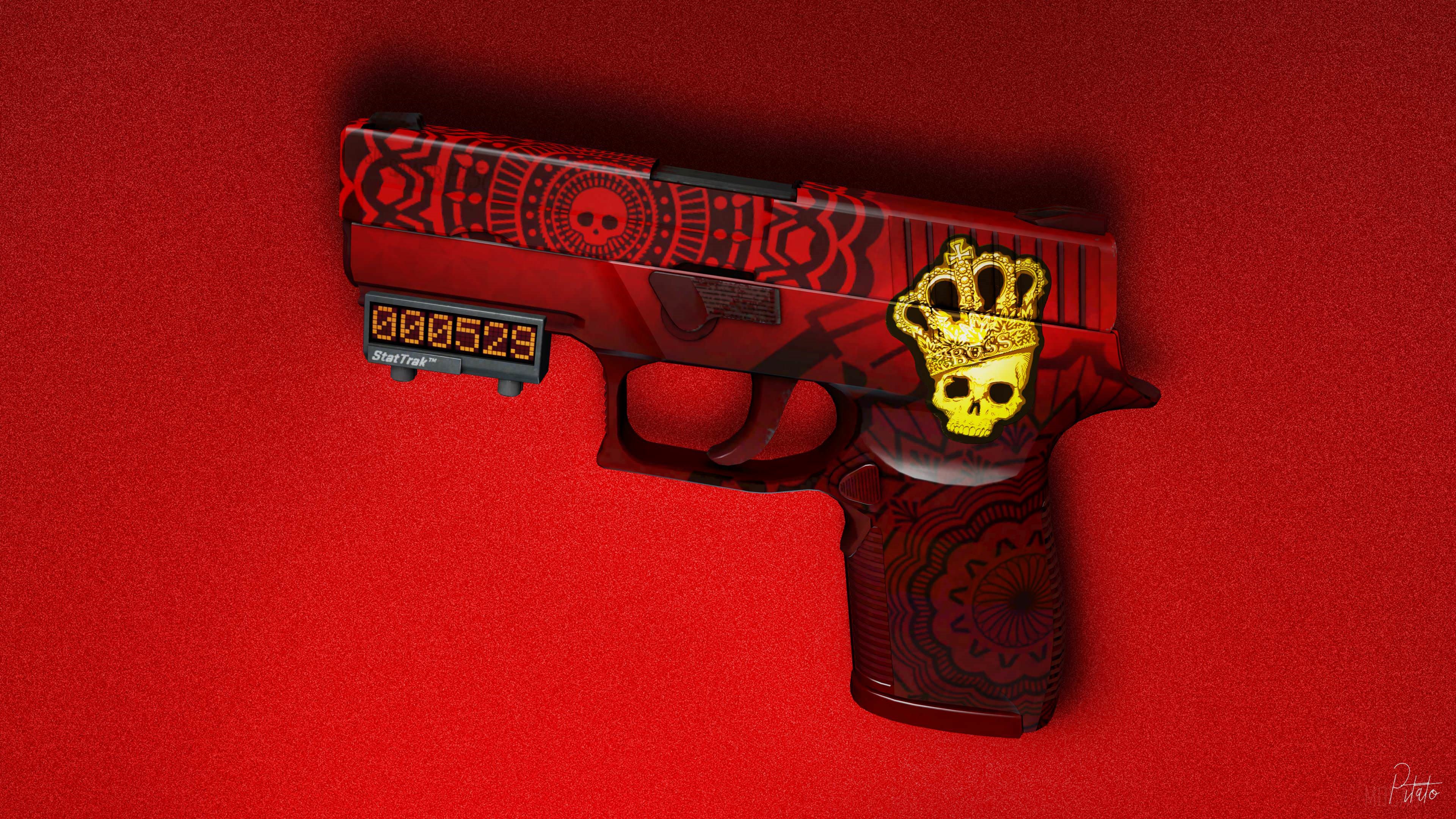Red Skull Gun with Crown and StatTrak HD Wallpaper