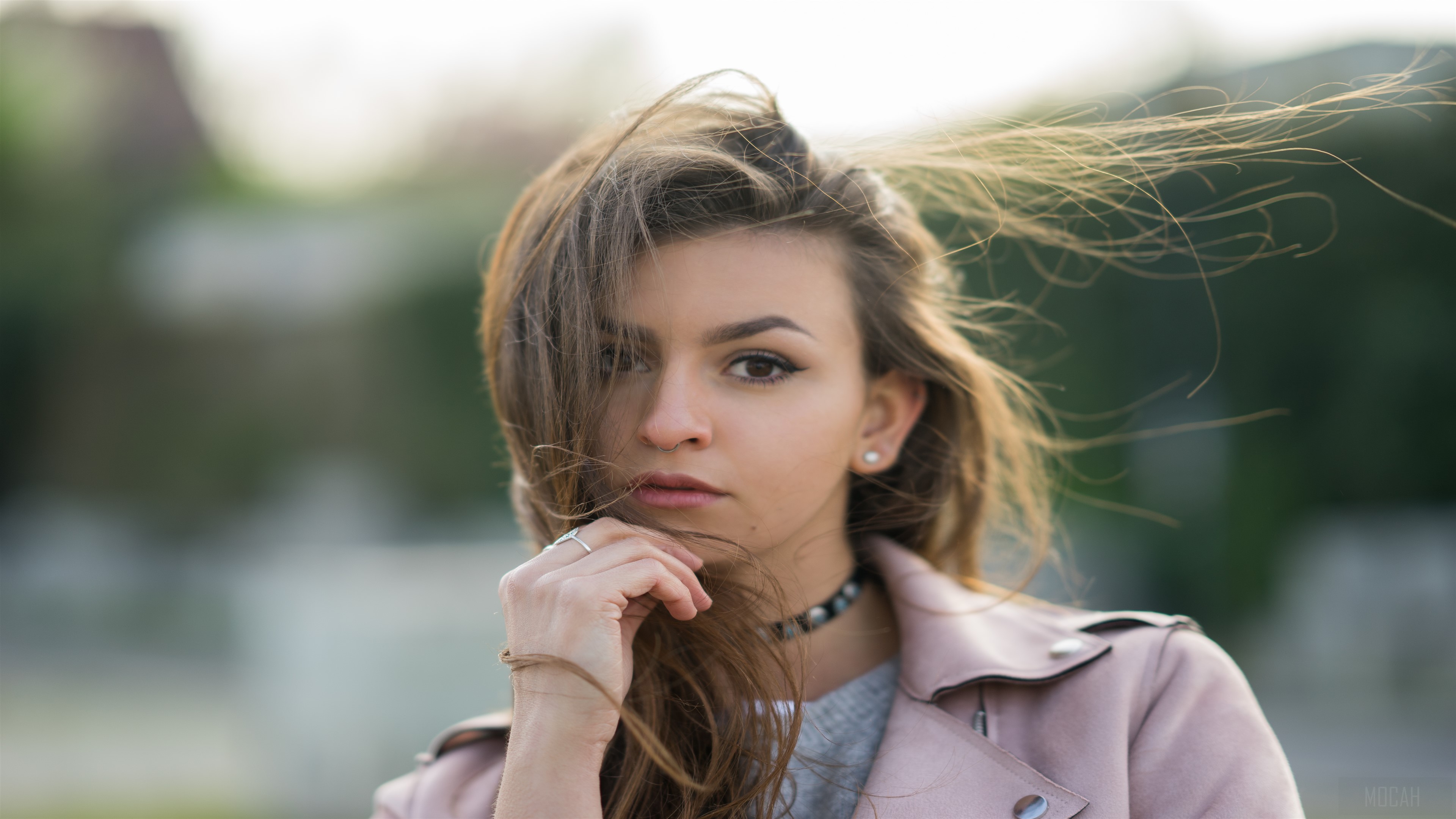 Girl with hair blowing in the wind 4K HD Wallpaper