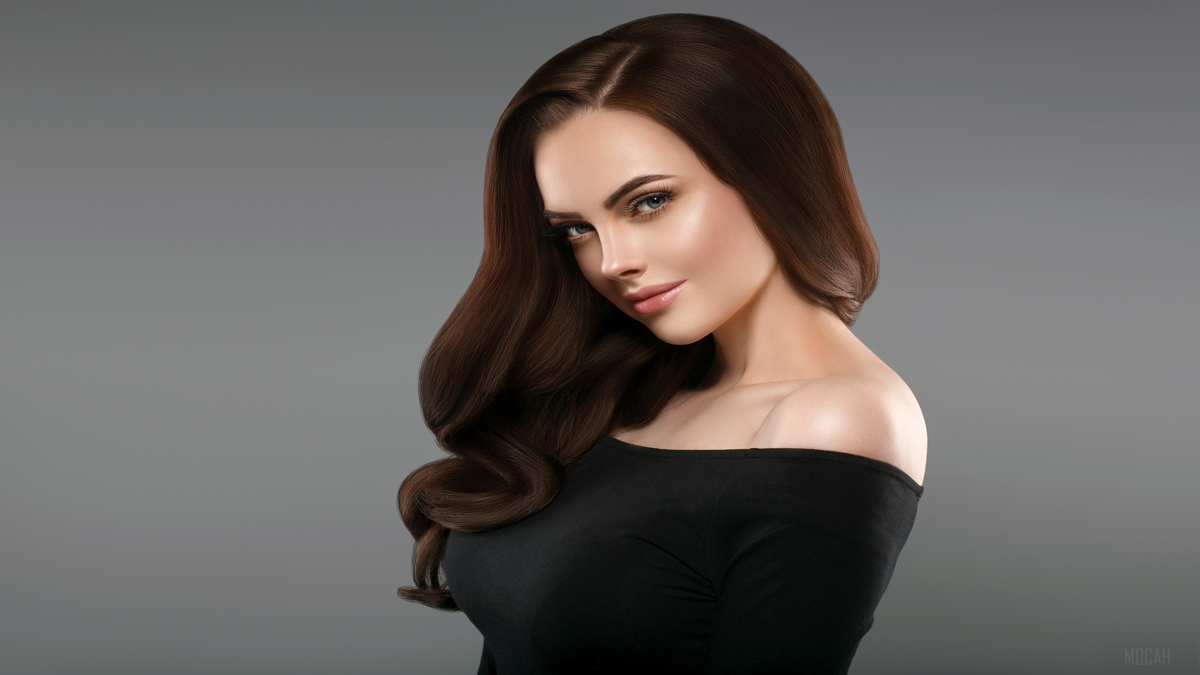 Brown Haired Woman in Black Dress 4K HD Wallpaper