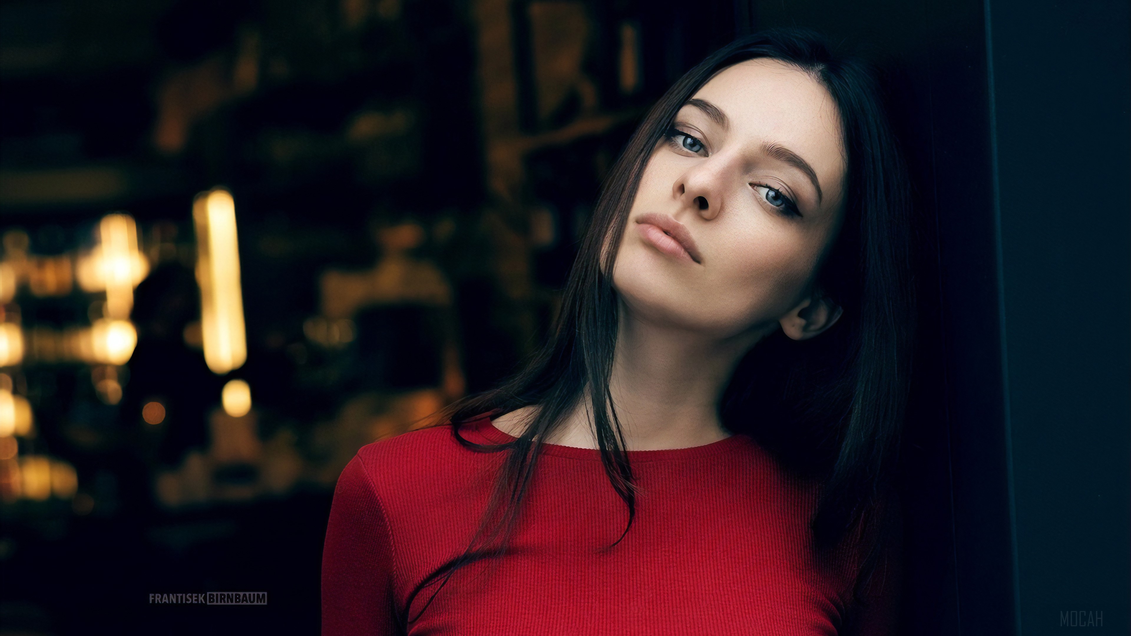 Girl in Red Top Looking at Viewer 4K HD Wallpaper