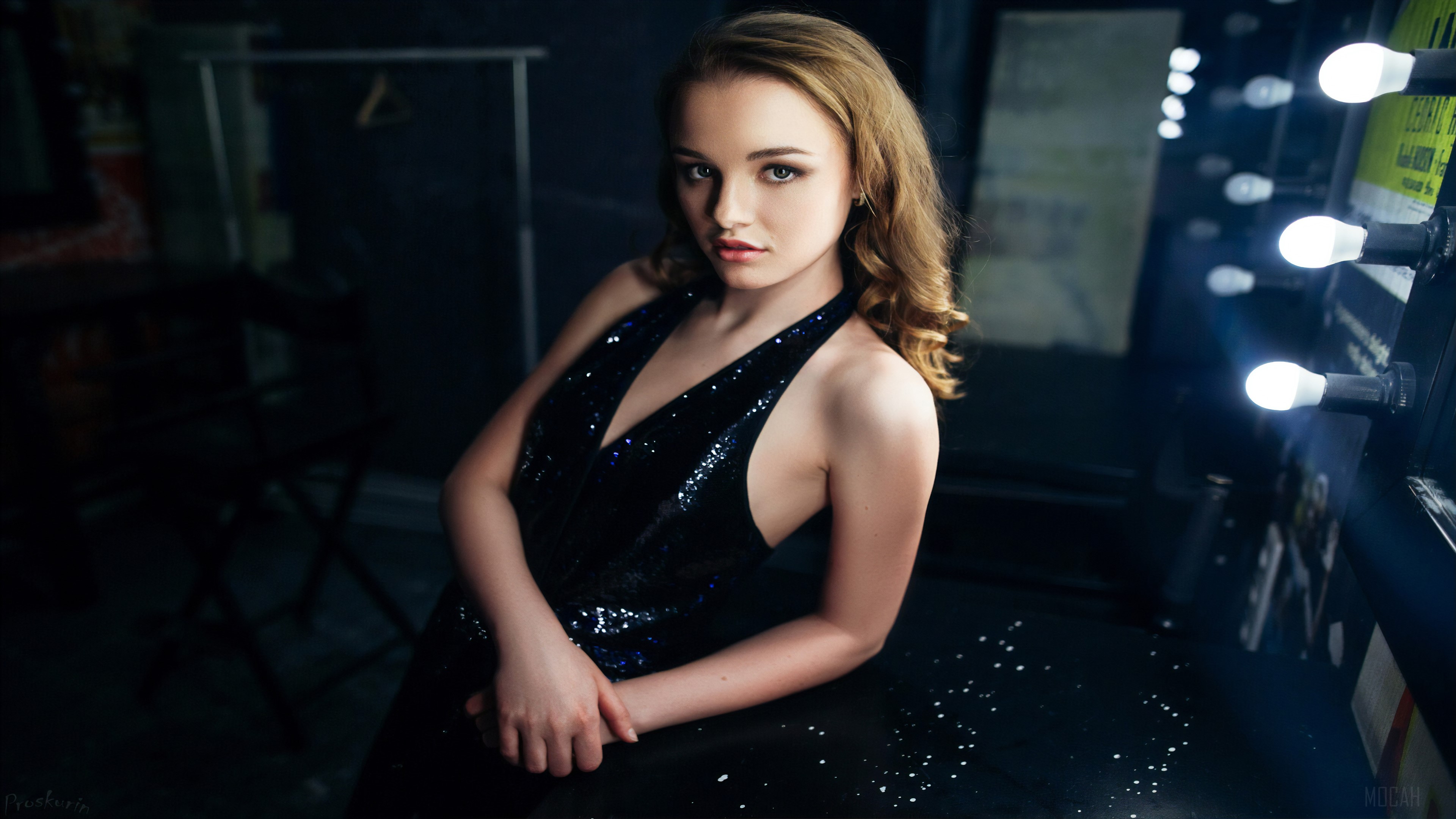 Julia Tavrina in a black sequined dress HD Wallpaper