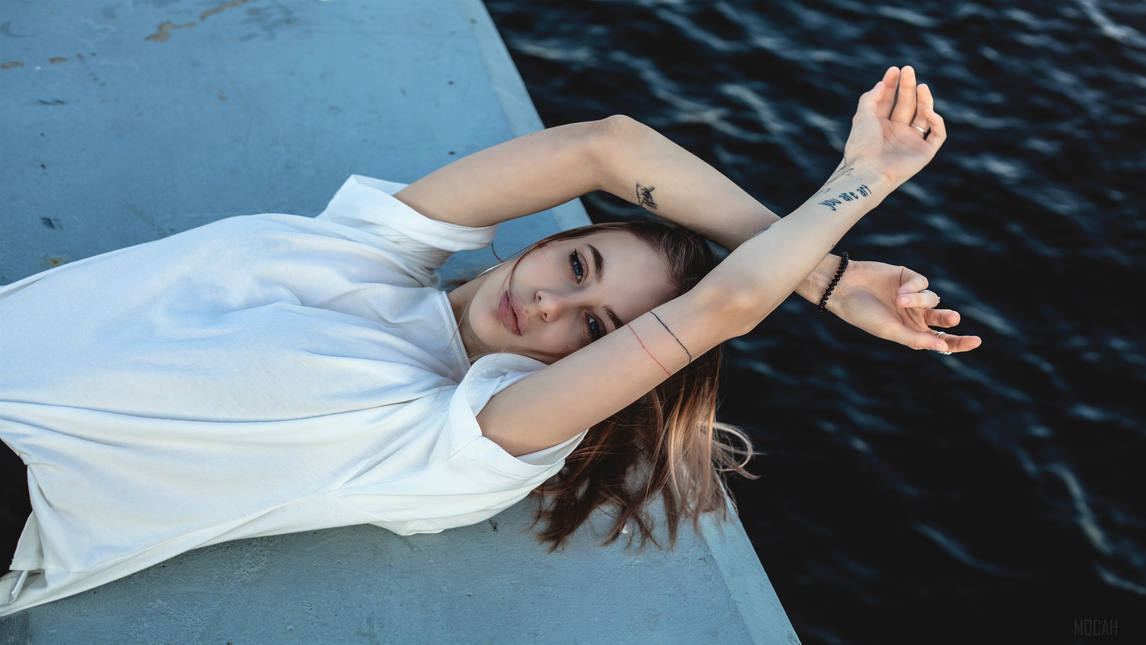Girl In White Shirt Lying Down HD Wallpaper
