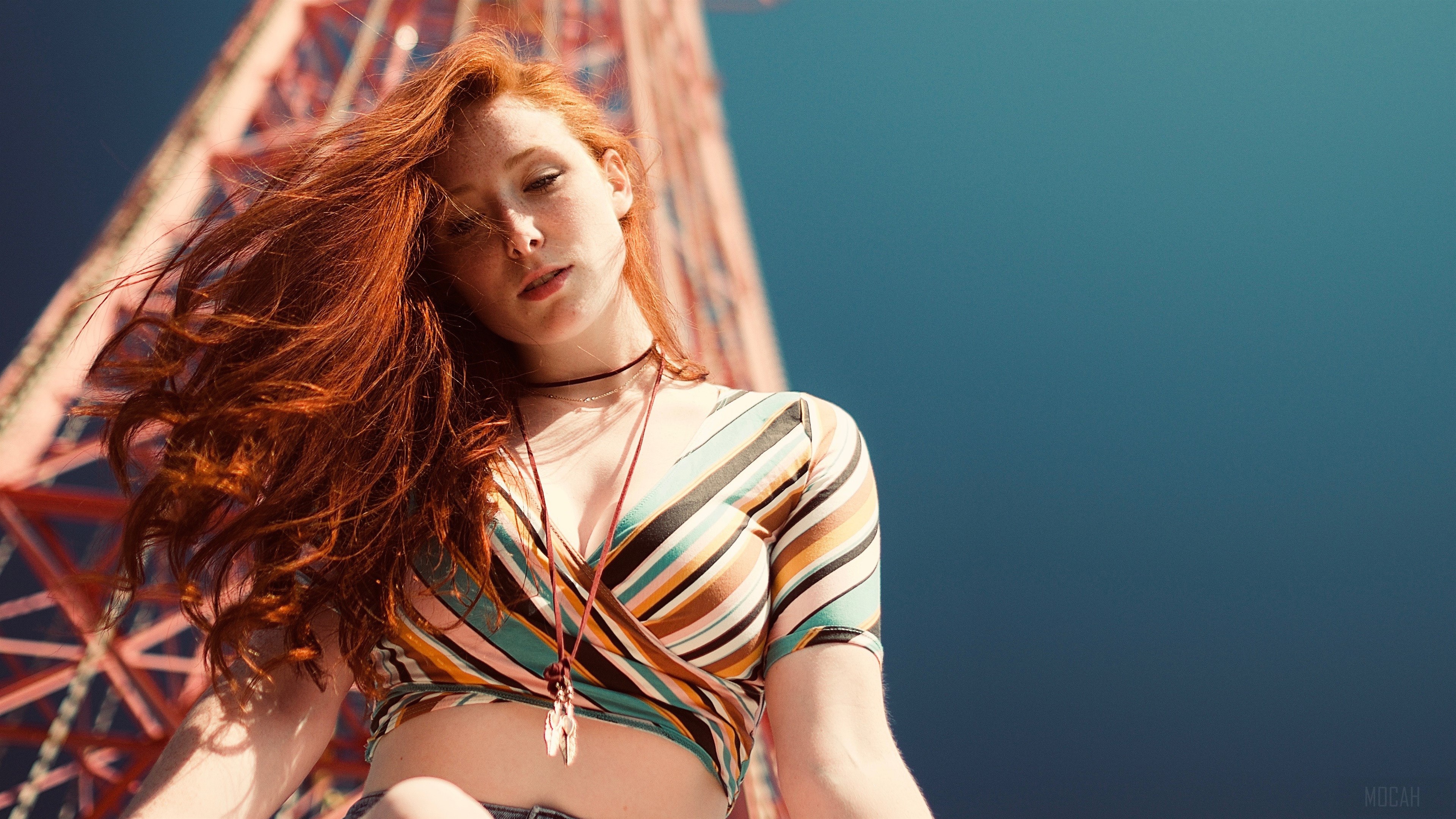 Young woman with red hair on a sunny day HD Wallpaper