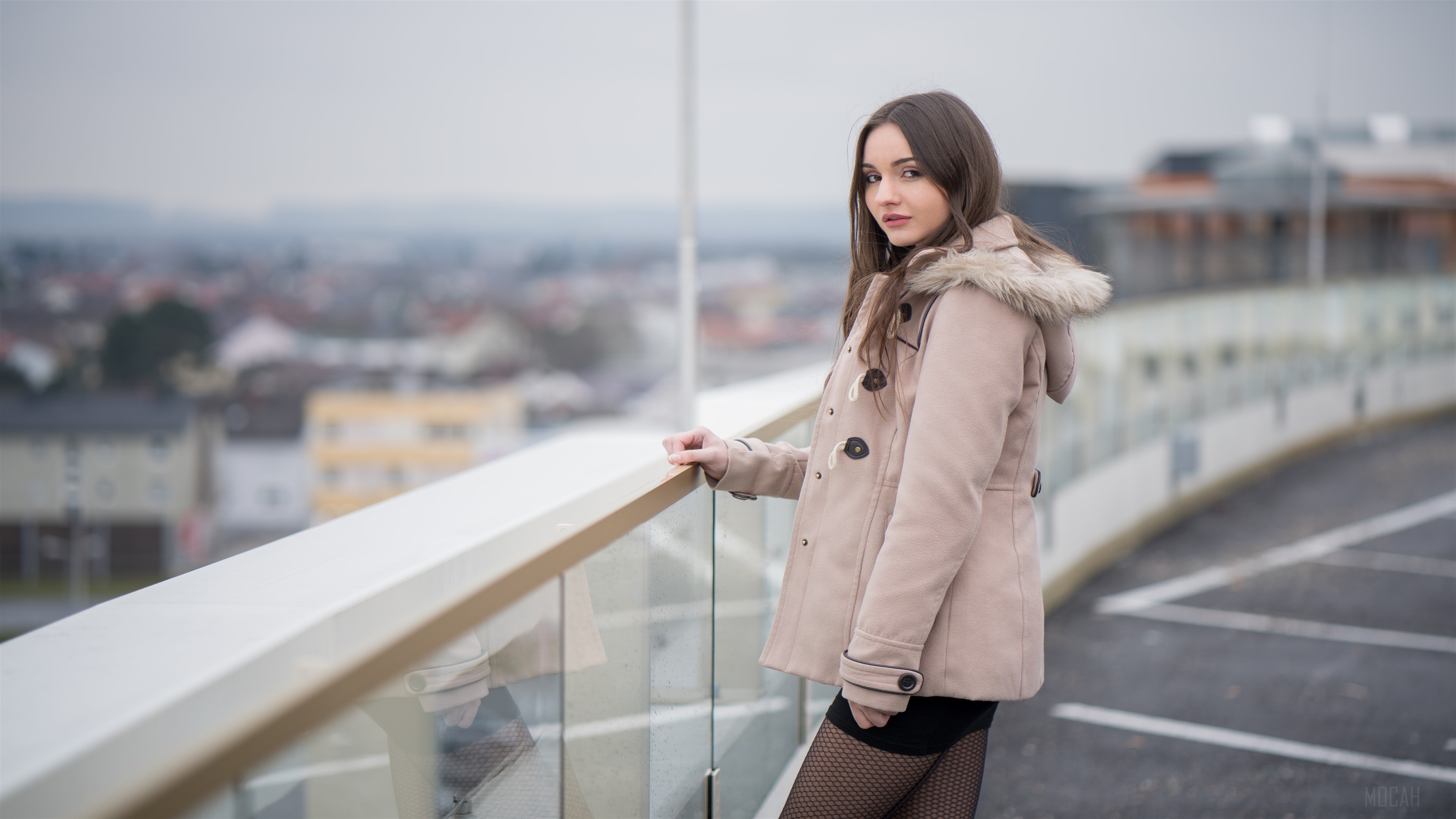 Girl Standing on a Roof HD Wallpaper