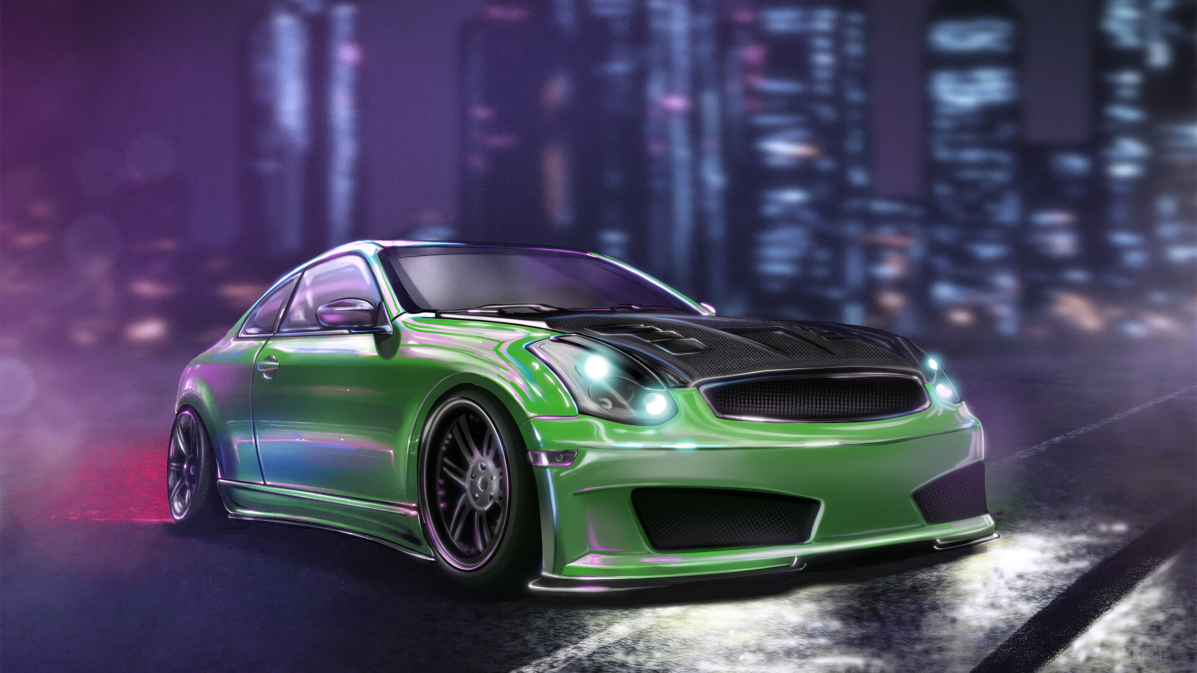 Green Infiniti G35 Coupe 4K HD Wallpaper