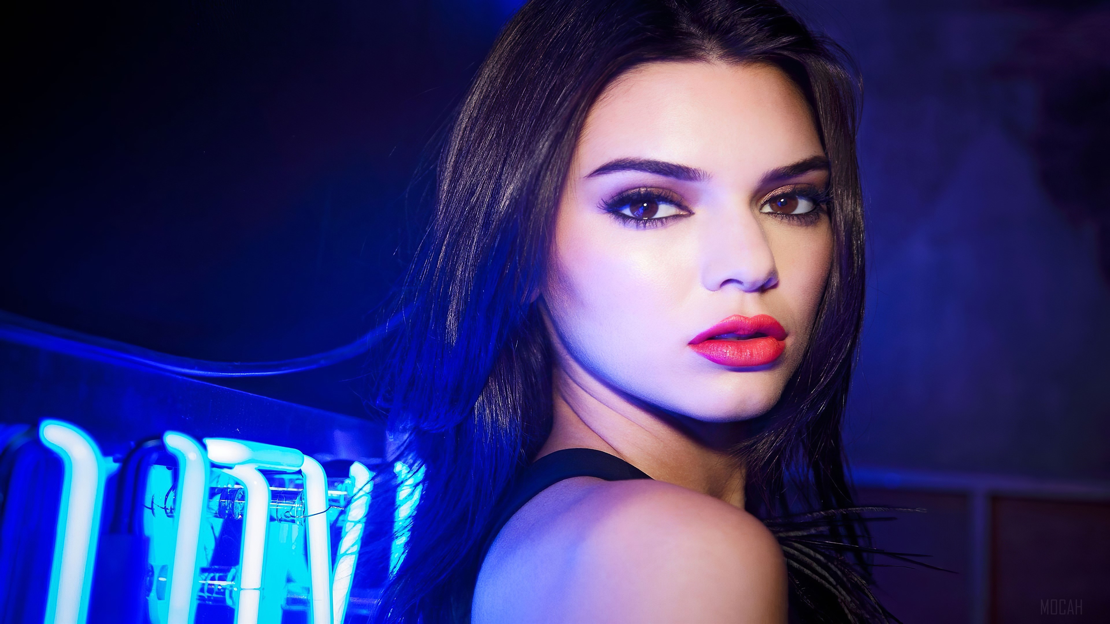 Kendall Jenner with Neon Lights 4K HD Wallpaper