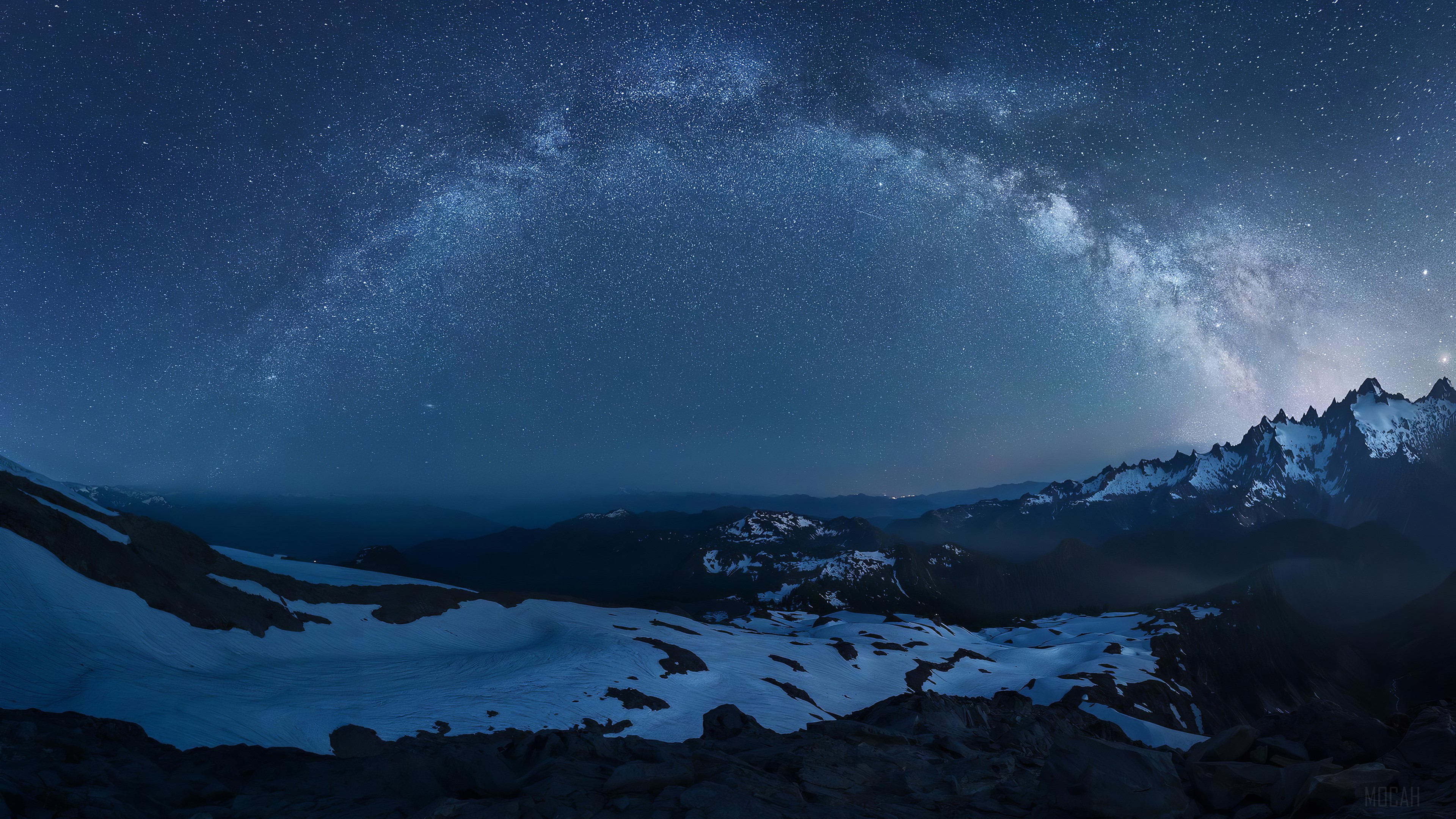 Milky Way Over Snowy Mountains 4K HD Wallpaper