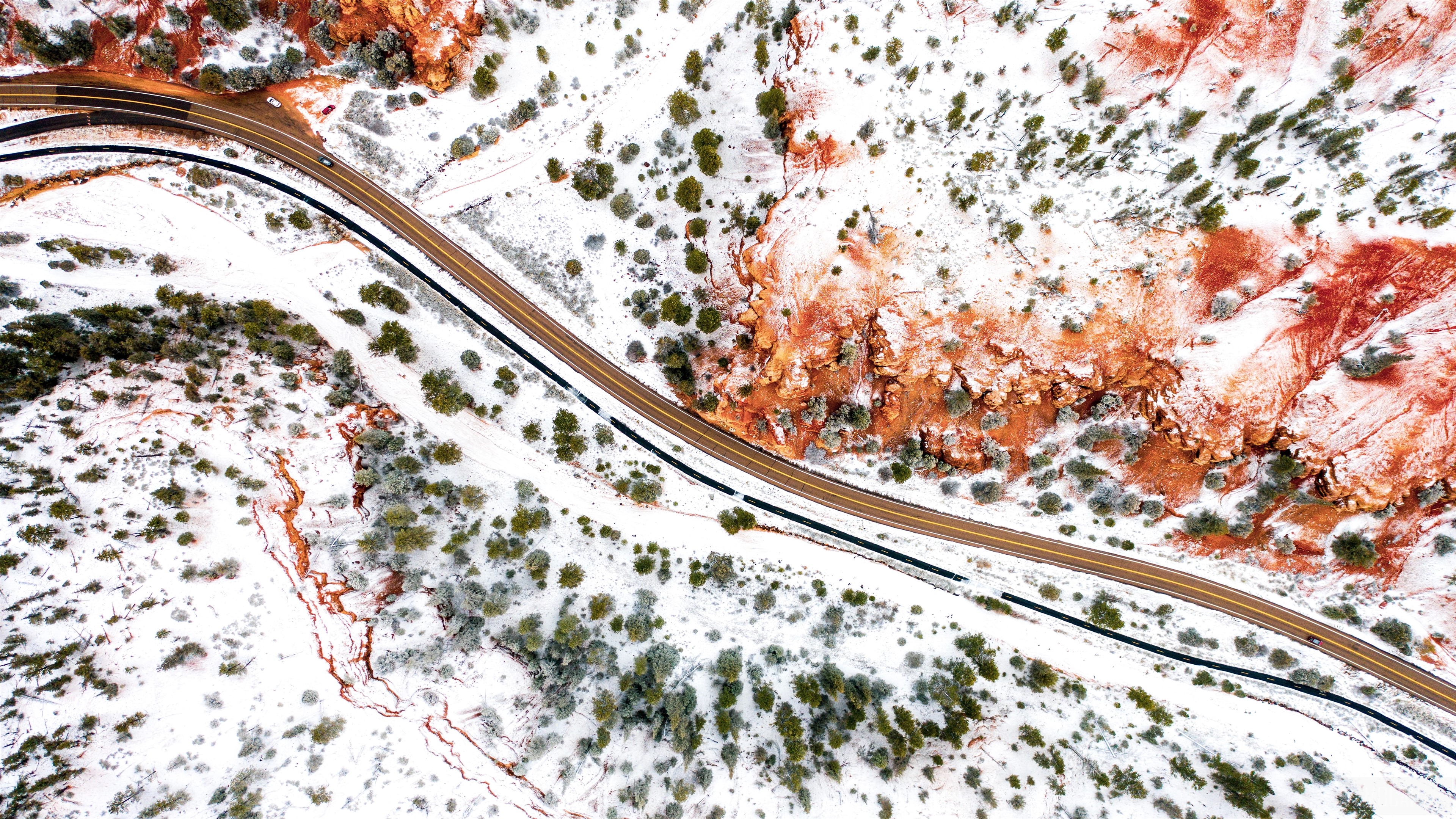 Aerial Photography Winter Road HD Wallpaper