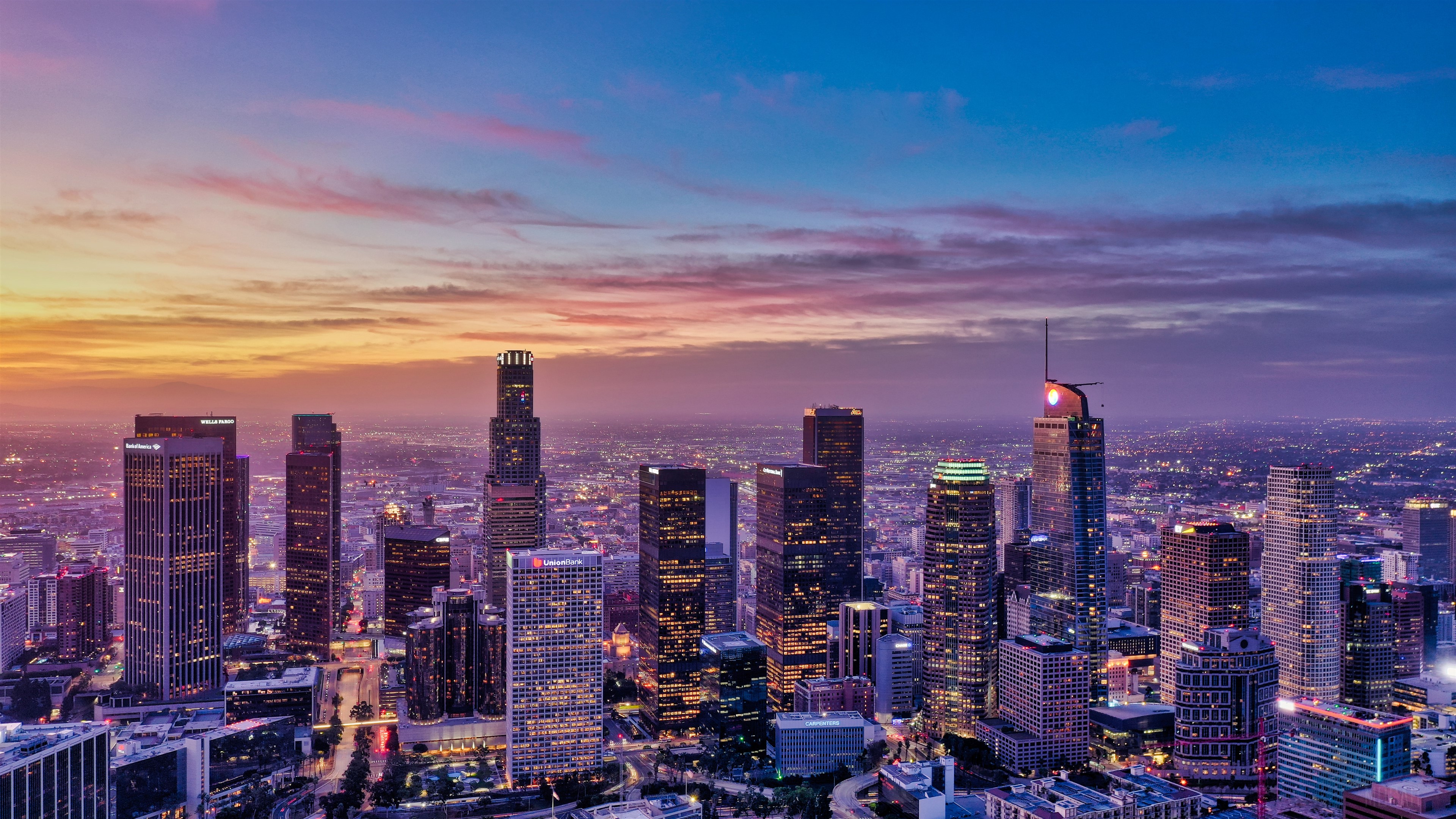 Downtown Los Angeles Skyline at Dusk 4K HD Wallpaper