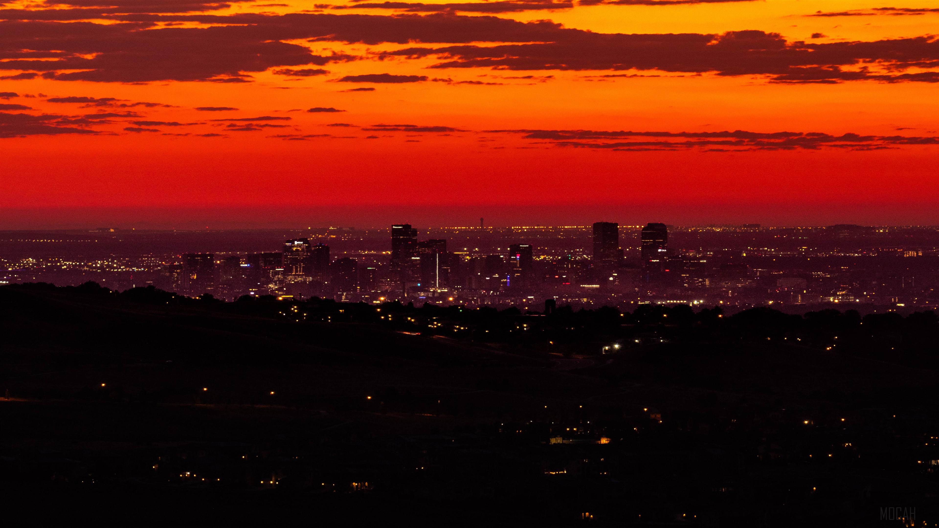 Denver Skyline at Sunset from Red Rocks 4K HD Wallpaper