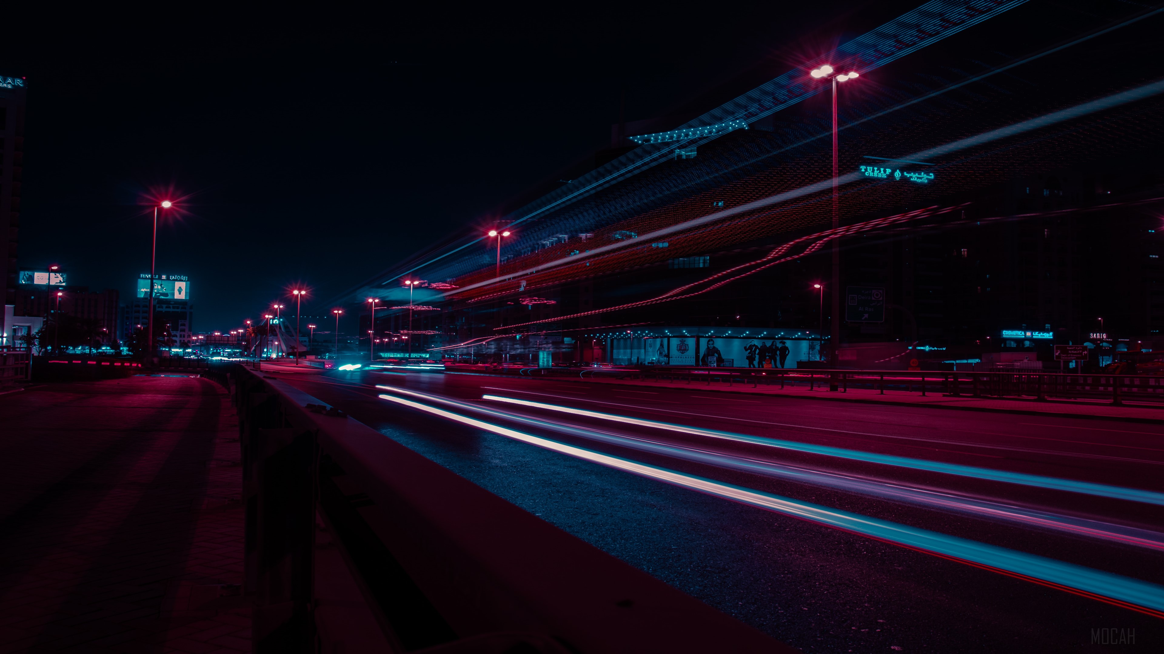 Long Exposure Light Trails on City Street at Night HD Wallpaper