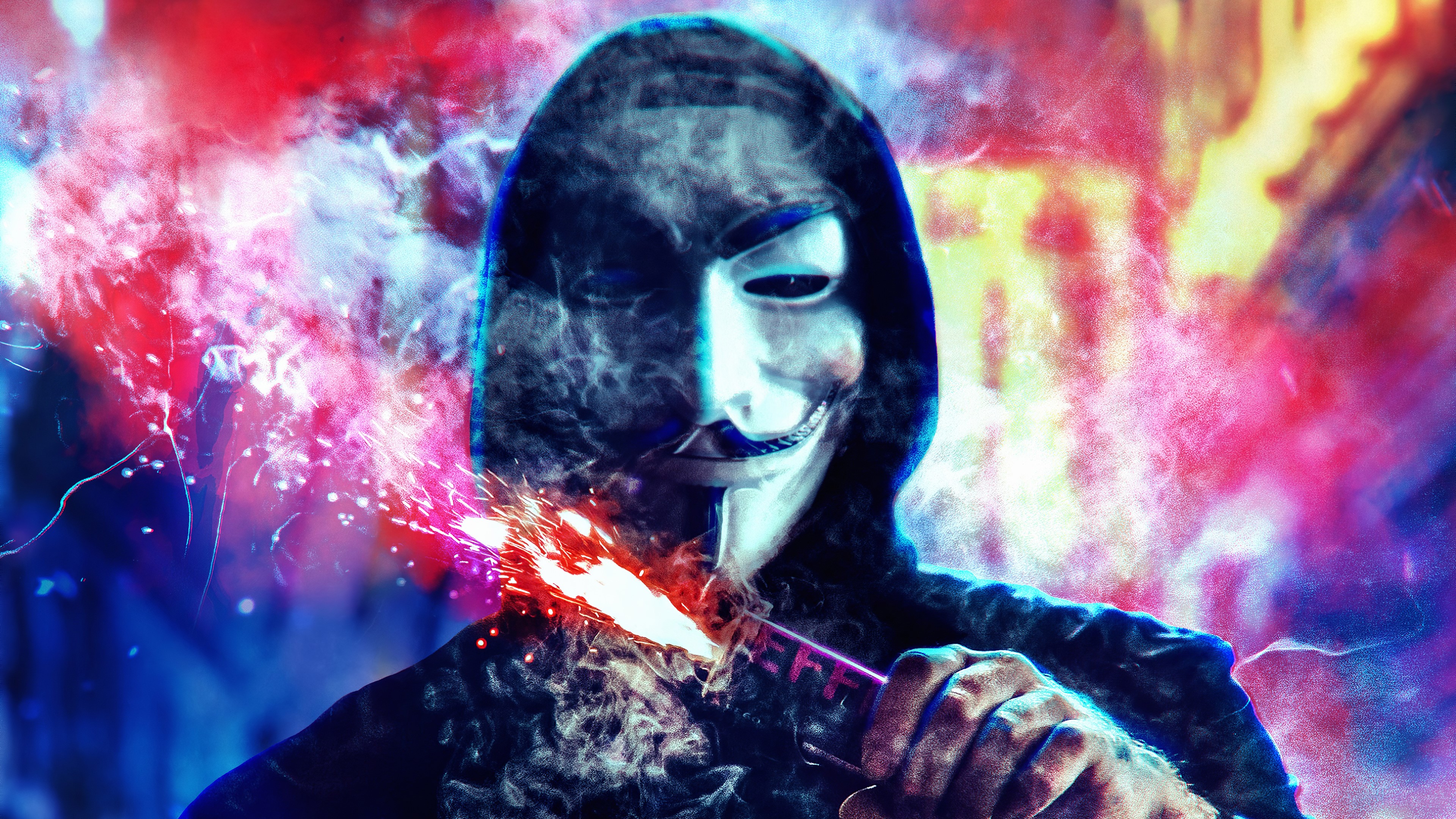 Anonymous with a lit firecracker HD Wallpaper