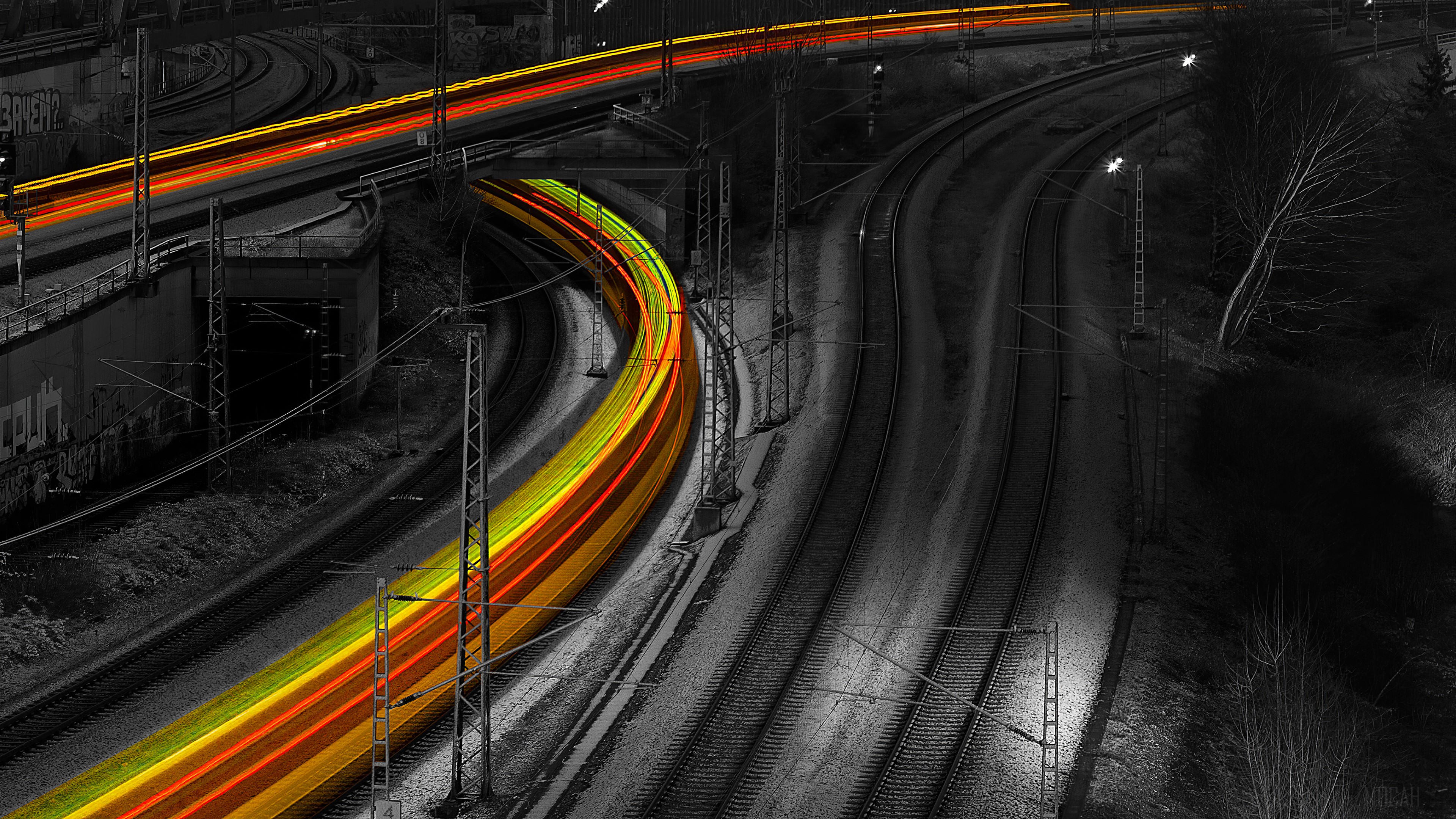 Long Exposure Train Tracks HD Wallpaper