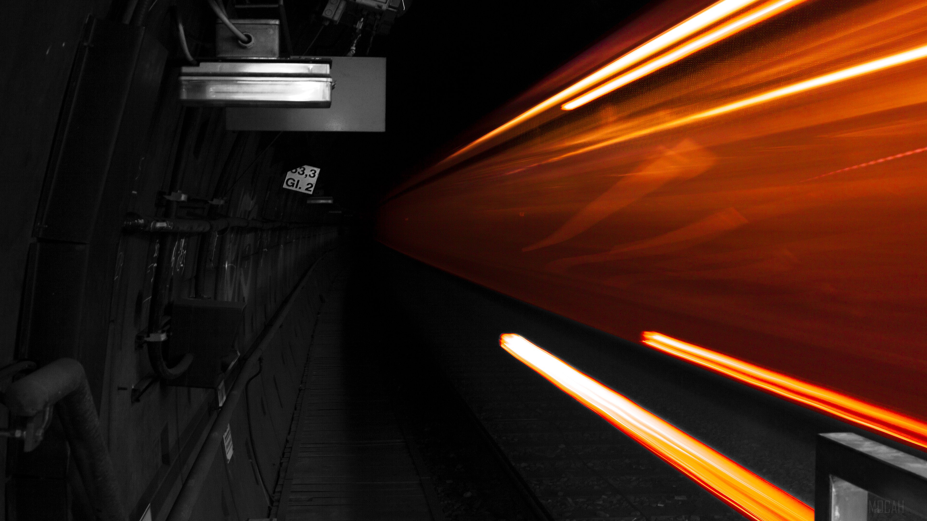 Long Exposure Train in Tunnel 4K HD Wallpaper
