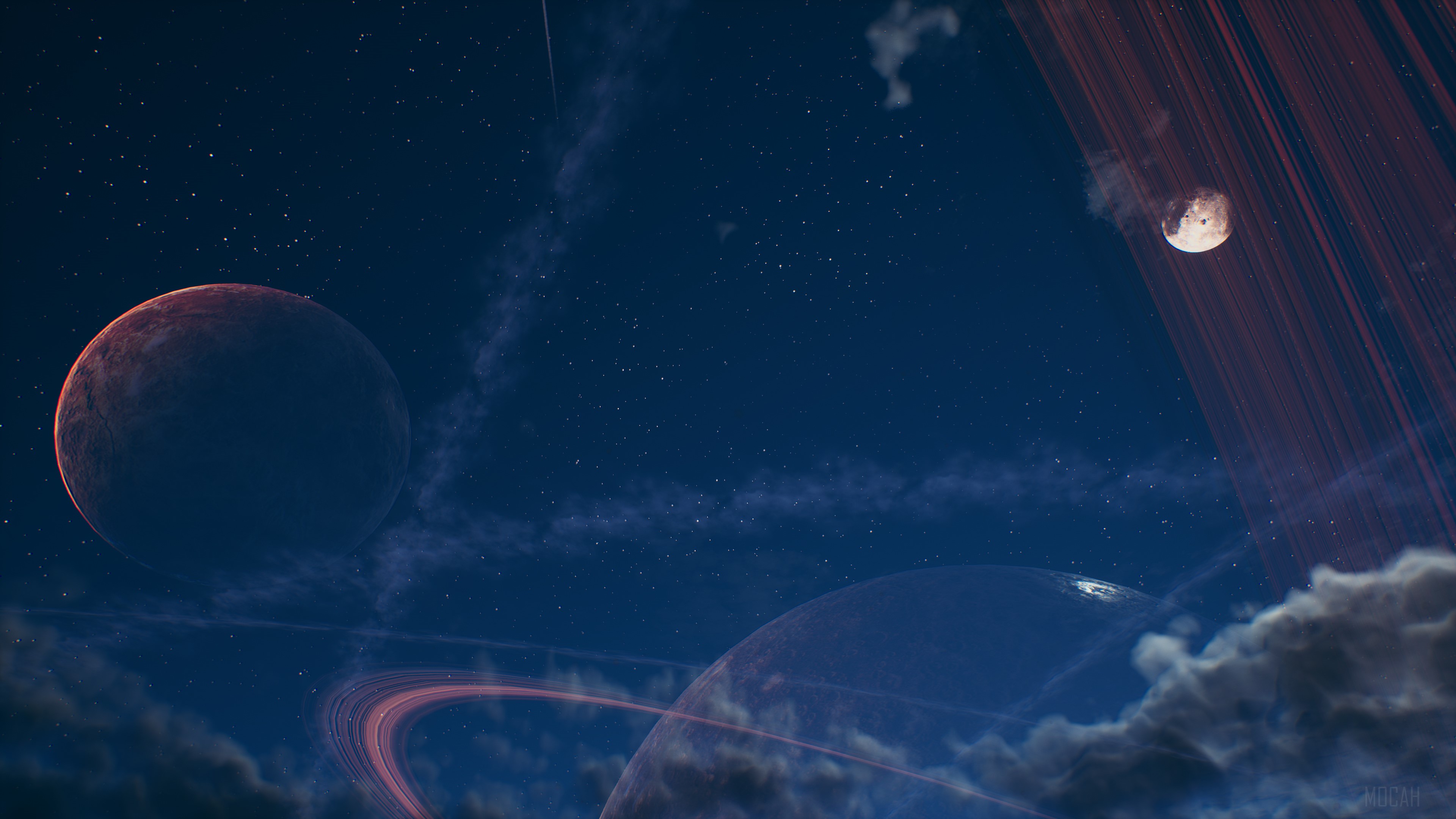 Planets and rings in outer space 4K HD Wallpaper
