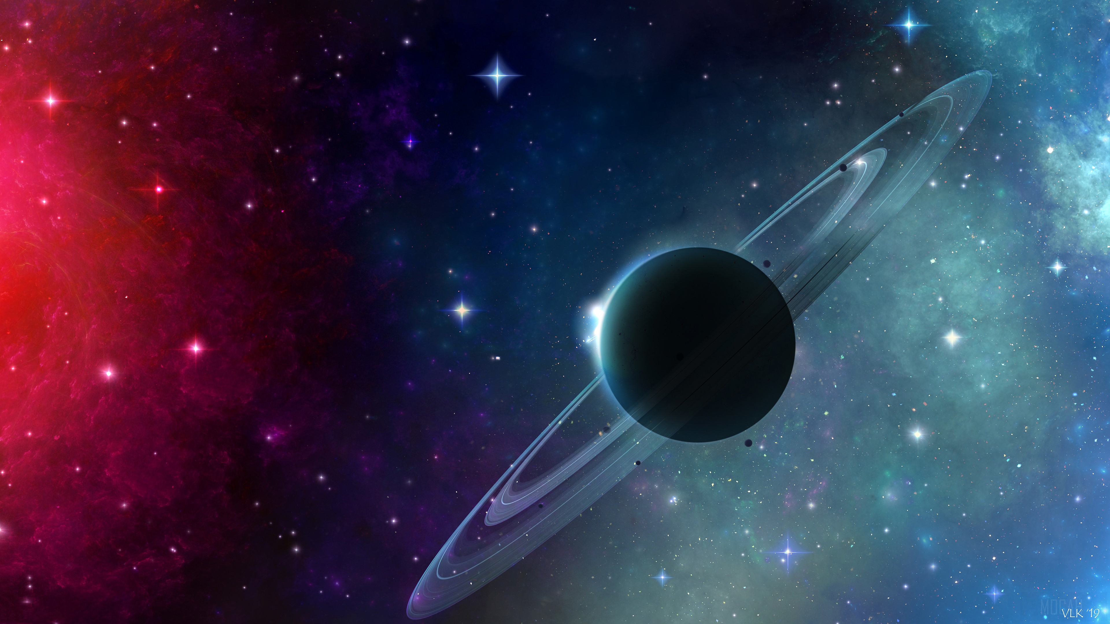 Planet with rings in space 4K HD Wallpaper