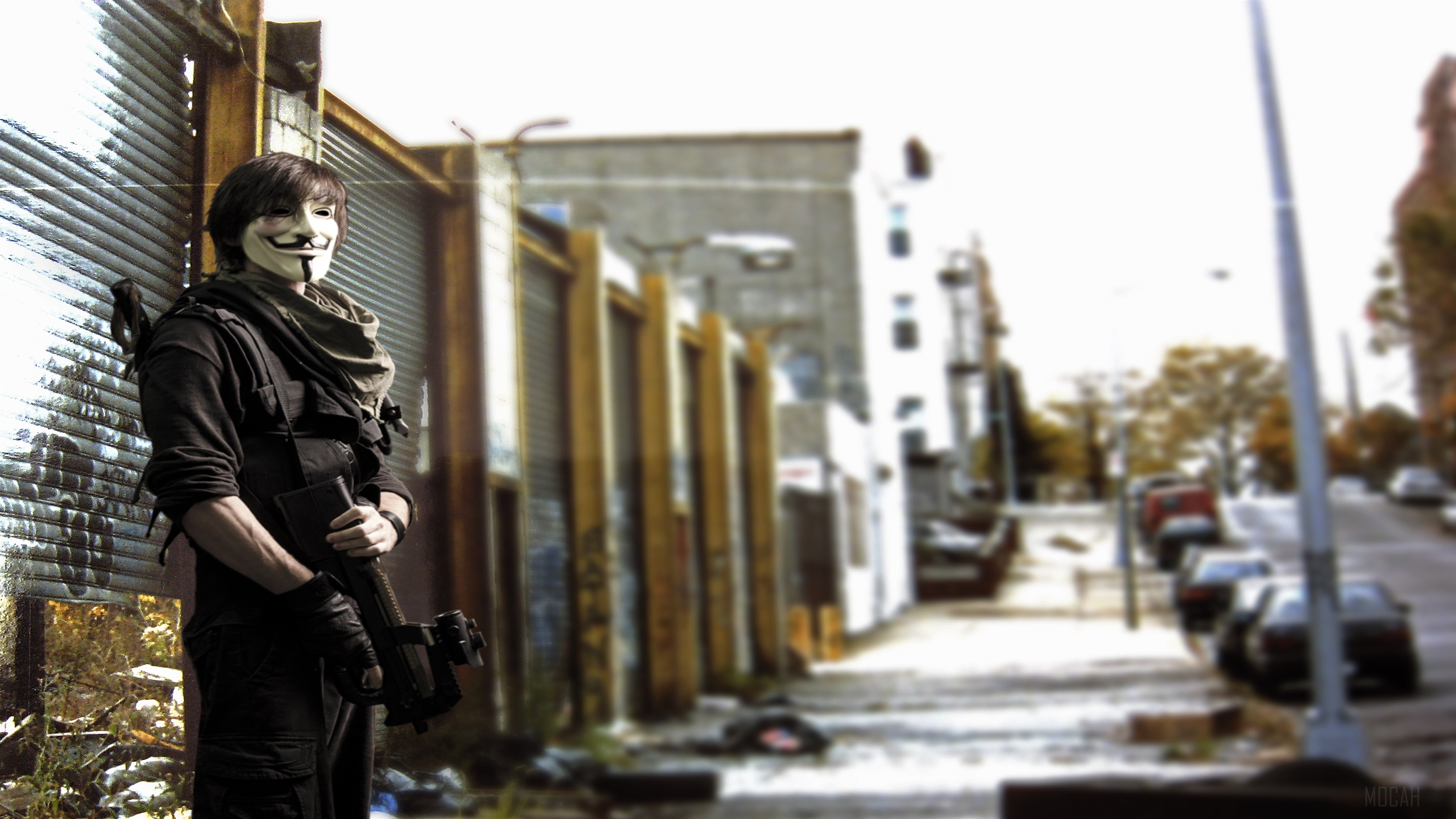 Anonymous Urban Soldier with Gun HD Wallpaper