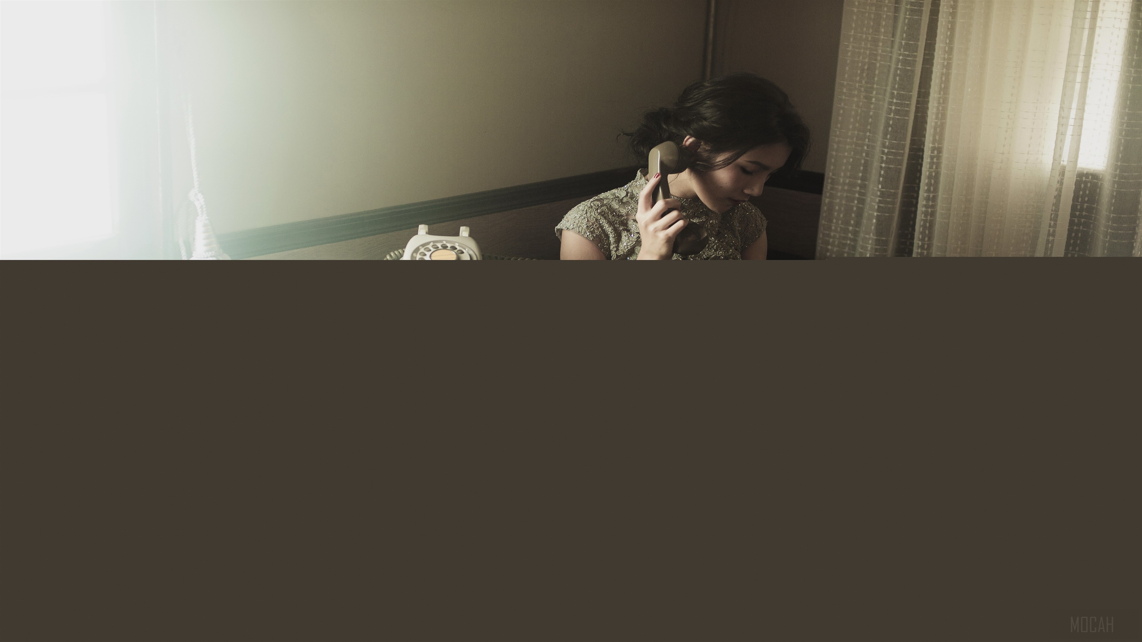 Woman Talking on Vintage Telephone HD Wallpaper