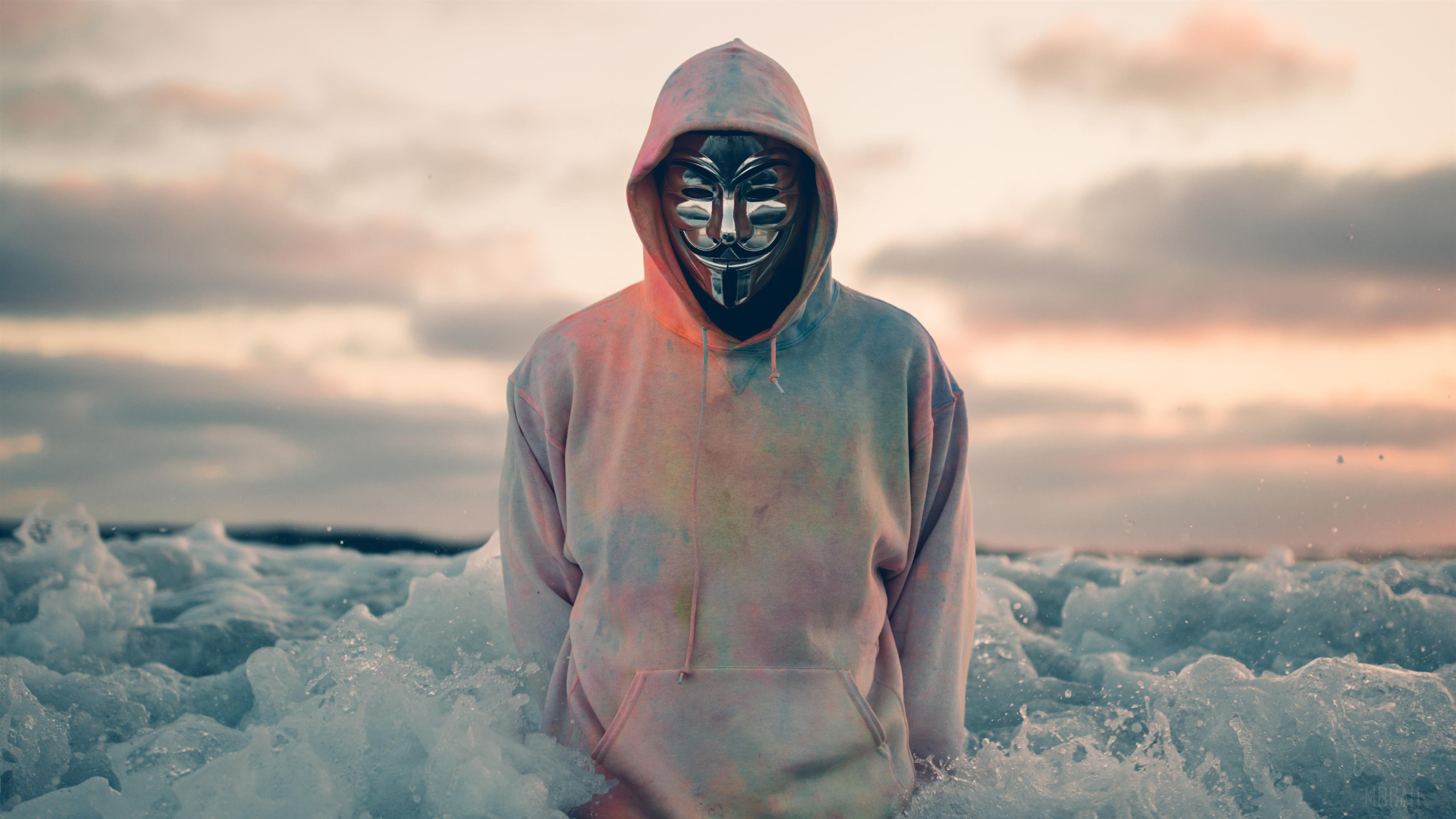 Person in Anonymous mask in the ocean HD Wallpaper