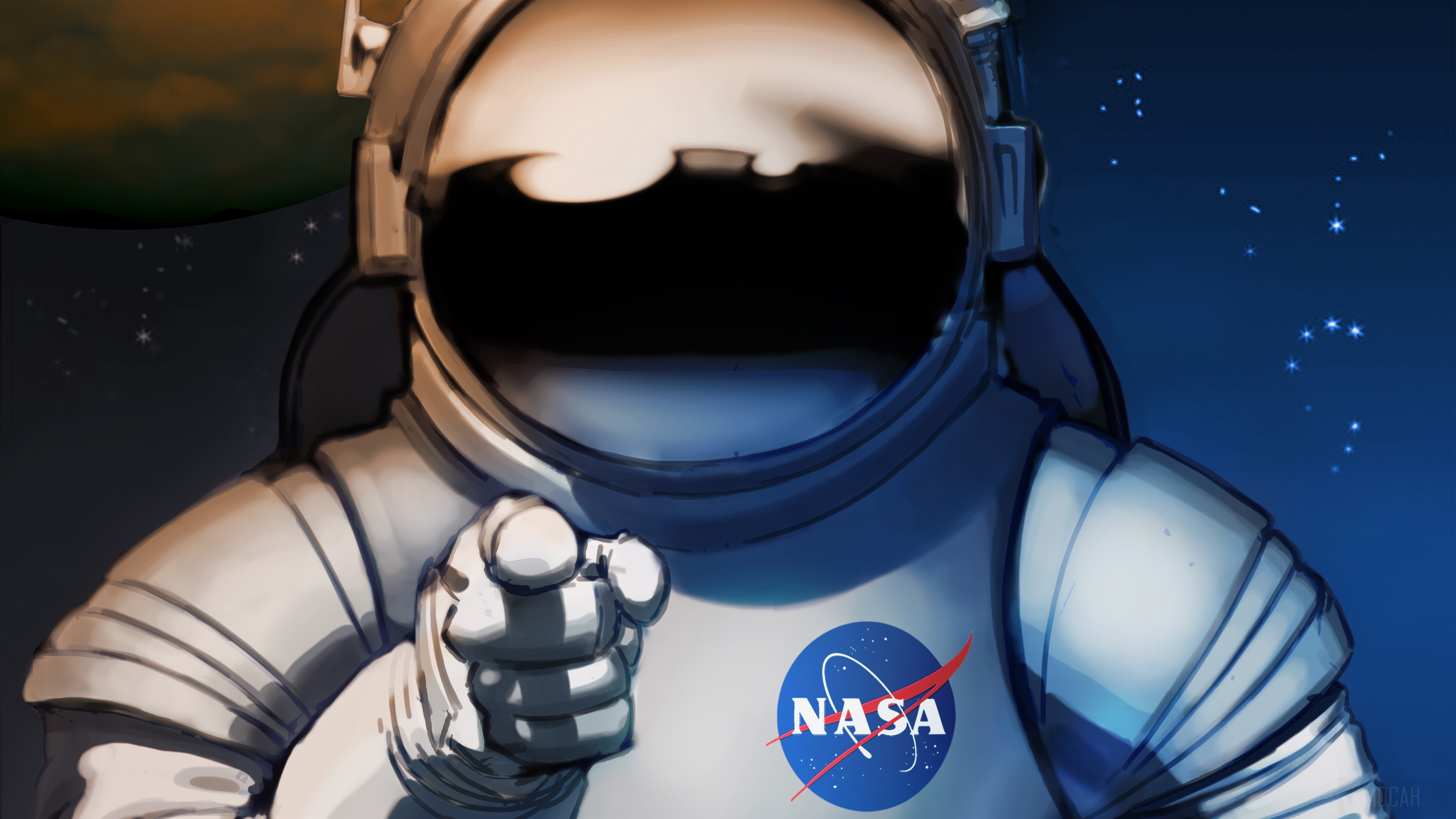 Astronaut with NASA logo pointing forward HD Wallpaper