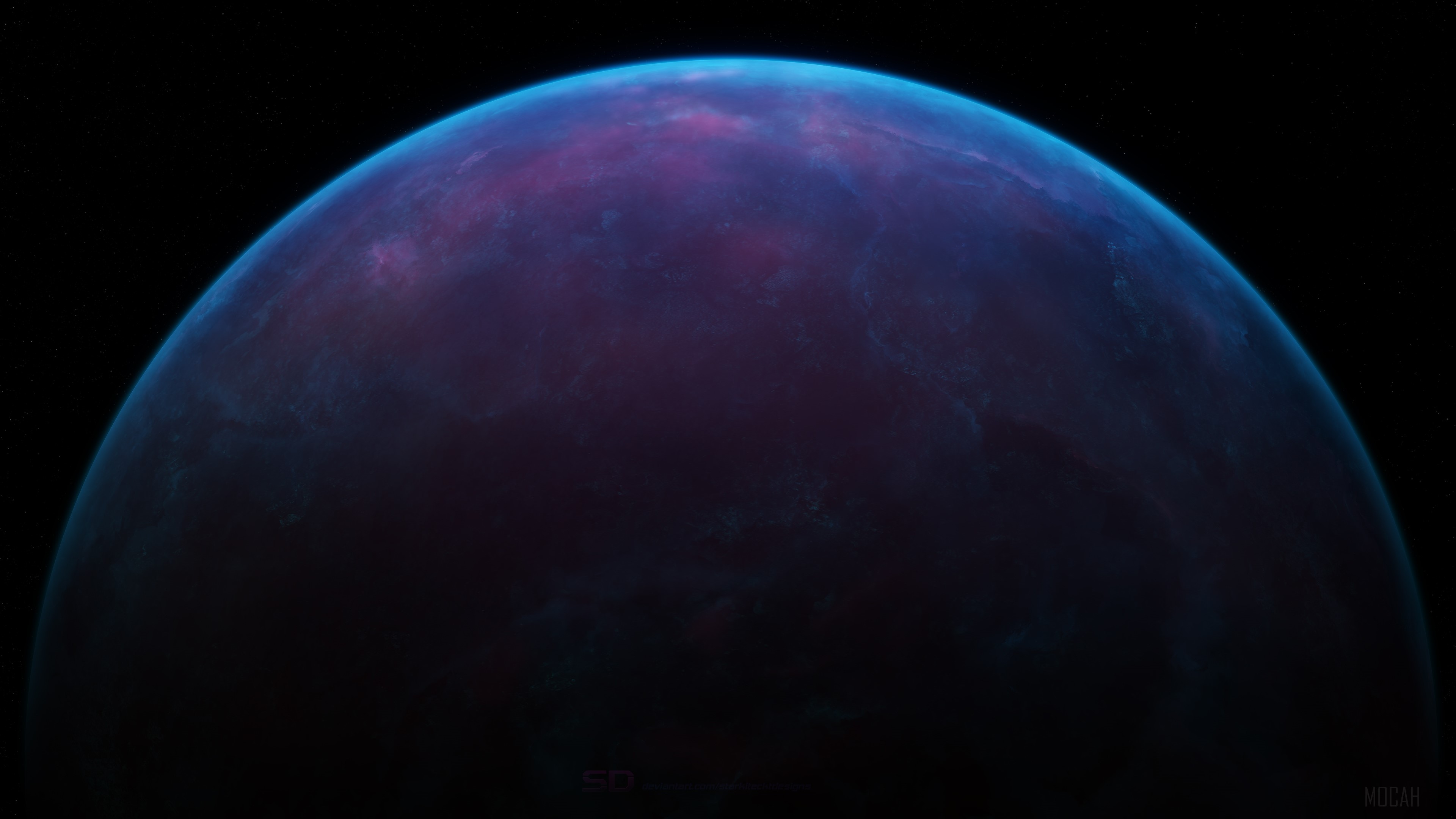 Blue and purple planet in space 4K HD Wallpaper
