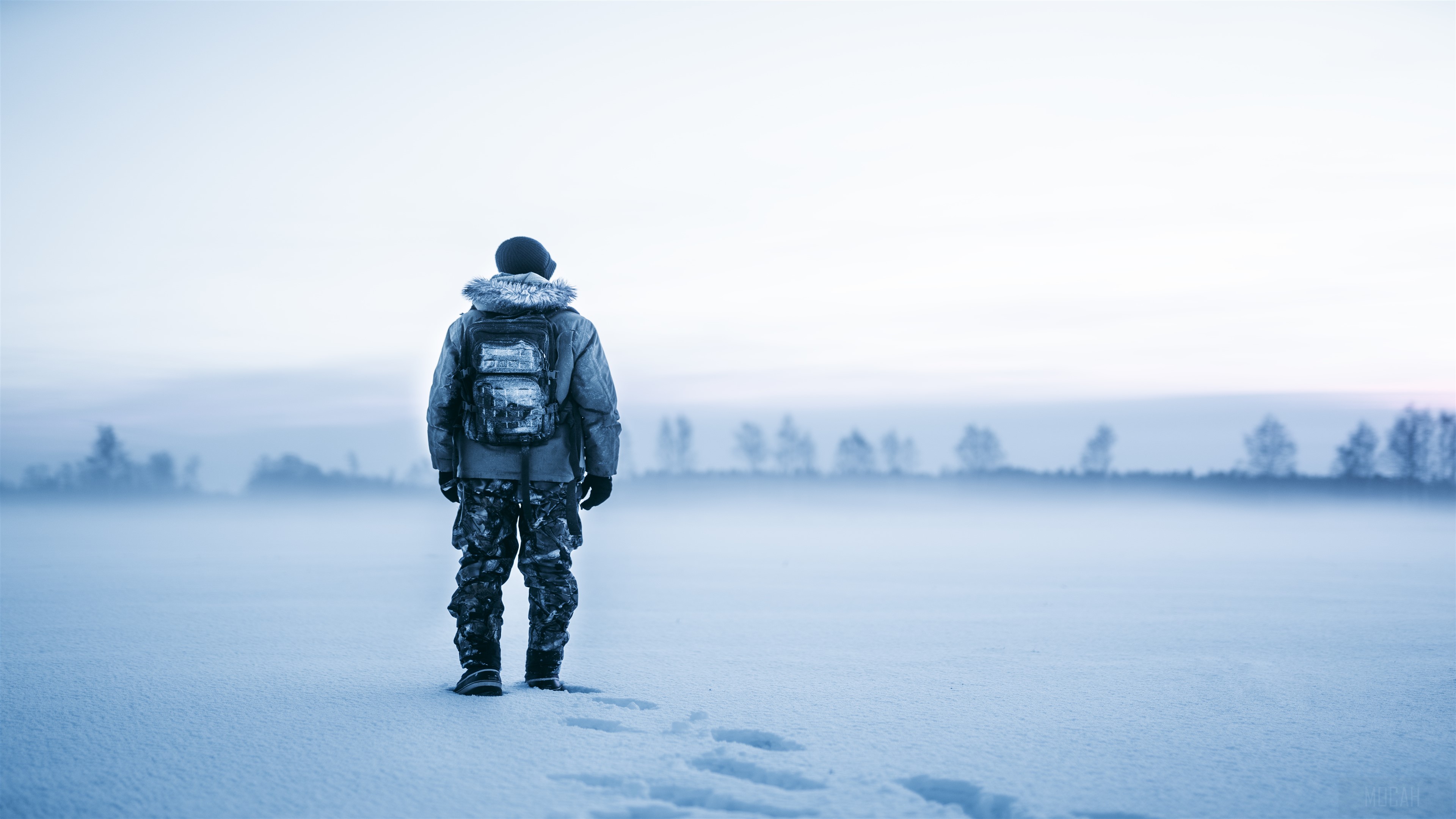 Man in winter snow 4K HD Wallpaper