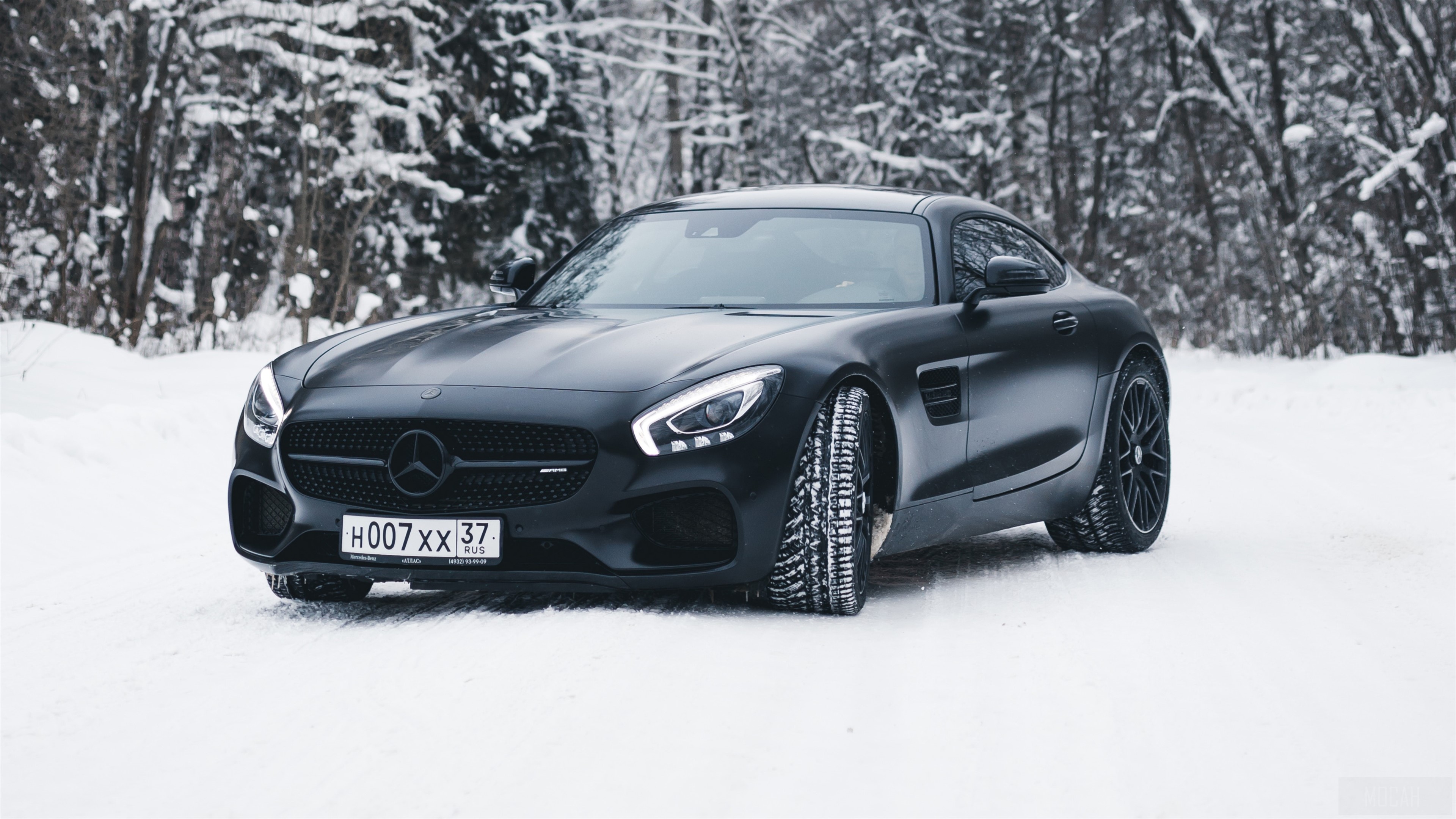 Black Mercedes Amg Gt In Snow HD Wallpaper