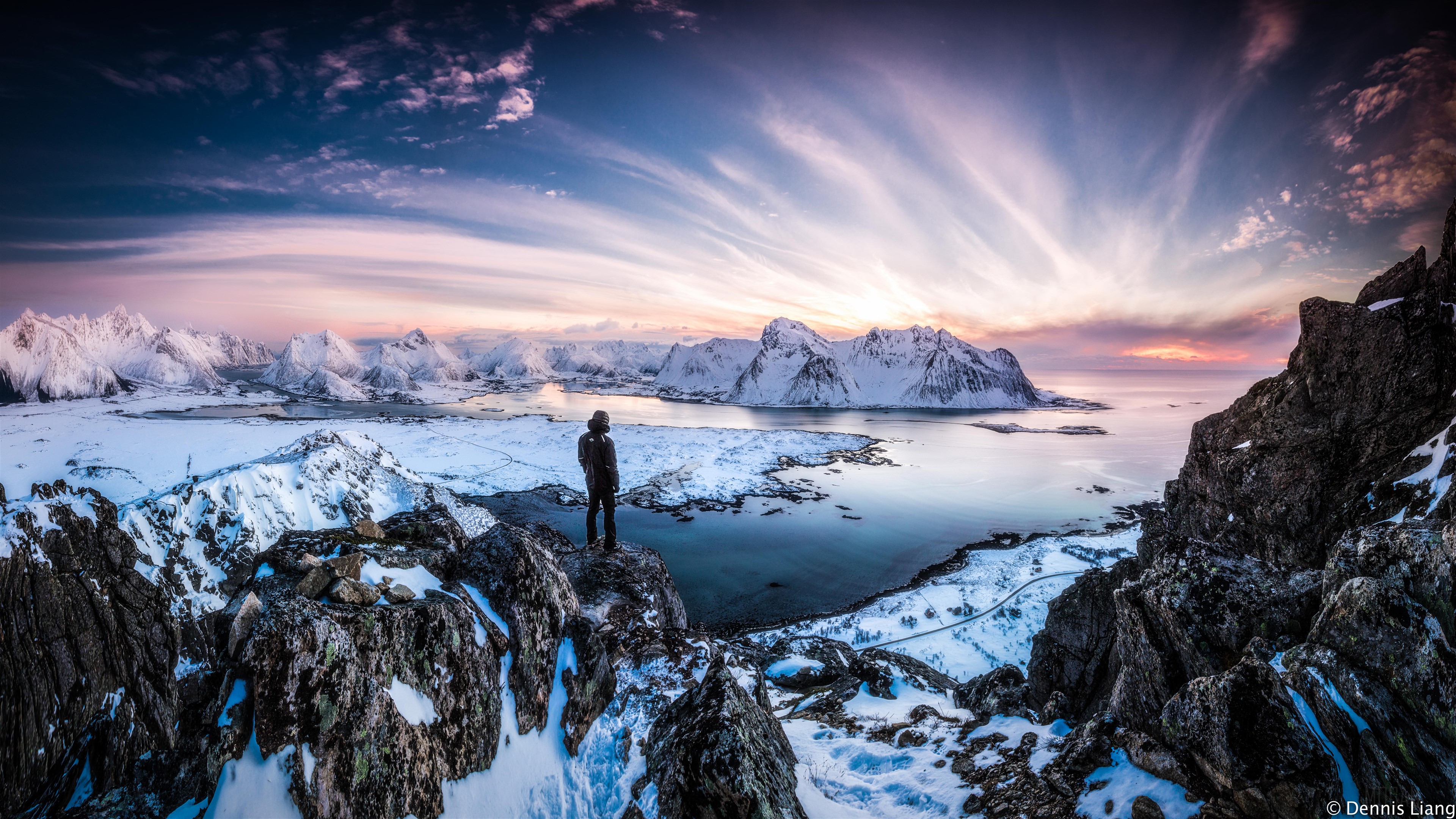 Man Standing at Lofoten Norway 4K HD Wallpaper