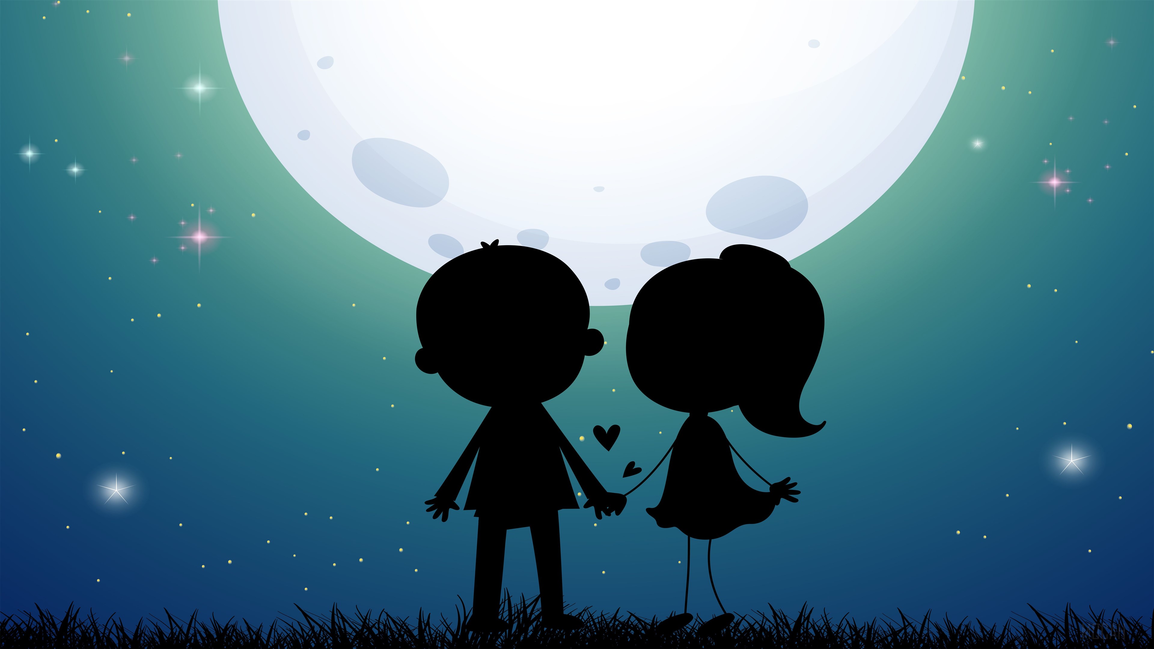 Couple Silhouette Under Moon 4K HD Wallpaper