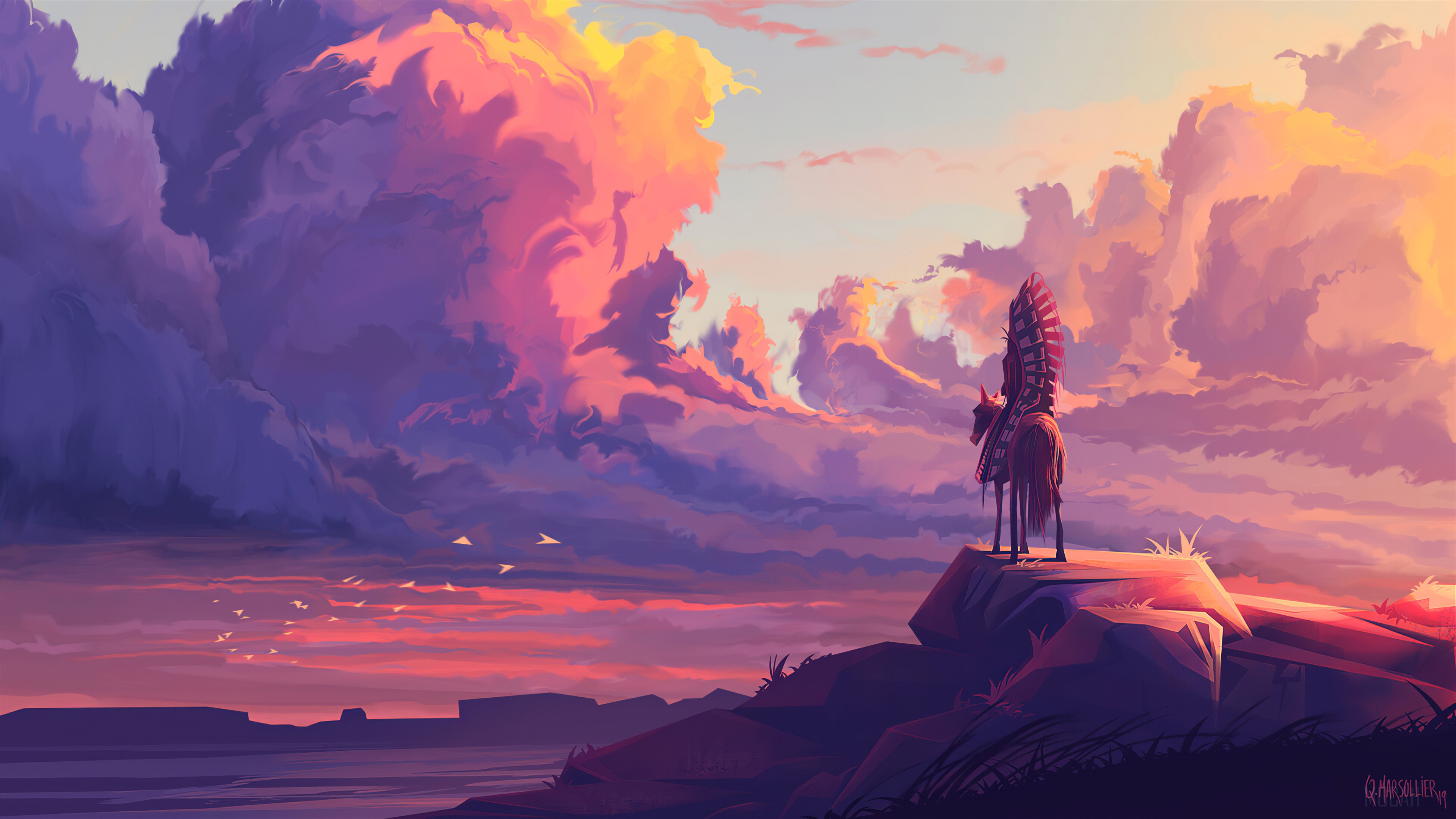Man on Horseback in Clouds 4K HD Wallpaper