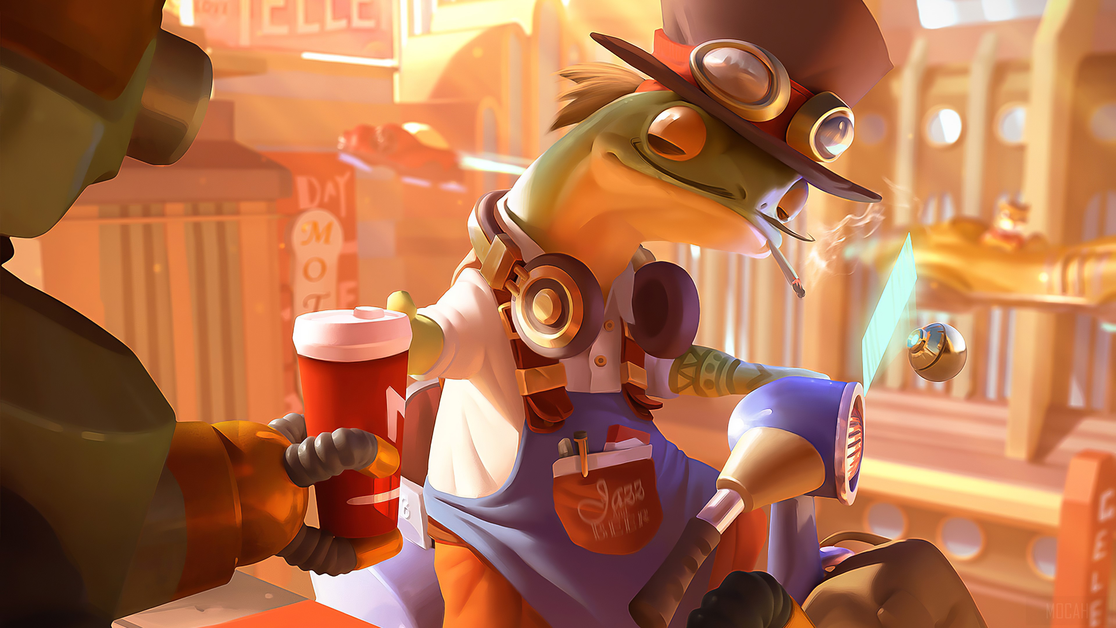 Lizard character with goggles and hat in D Co City 4K HD Wallpaper
