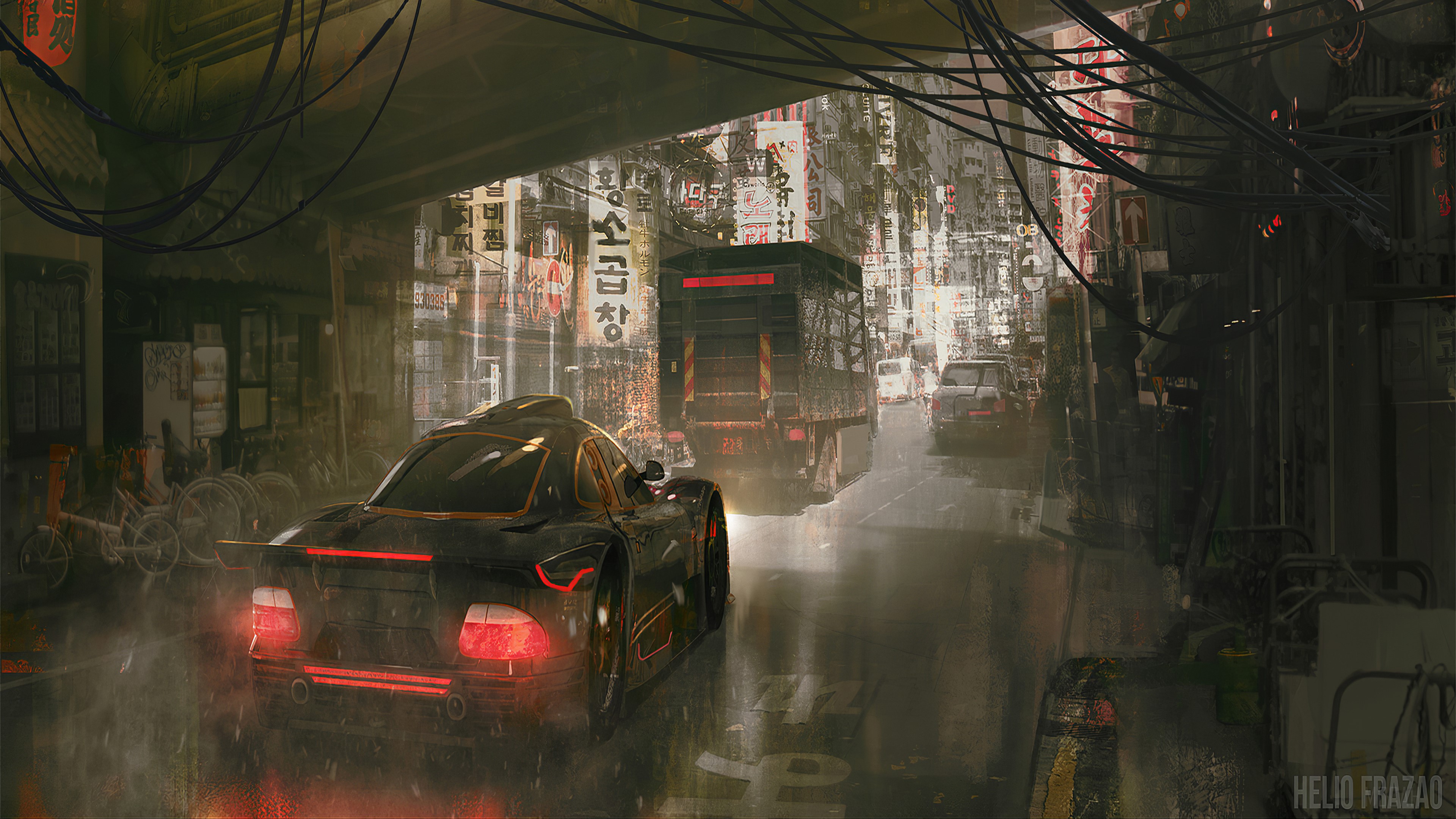 Driving By City Under Highway HD Wallpaper