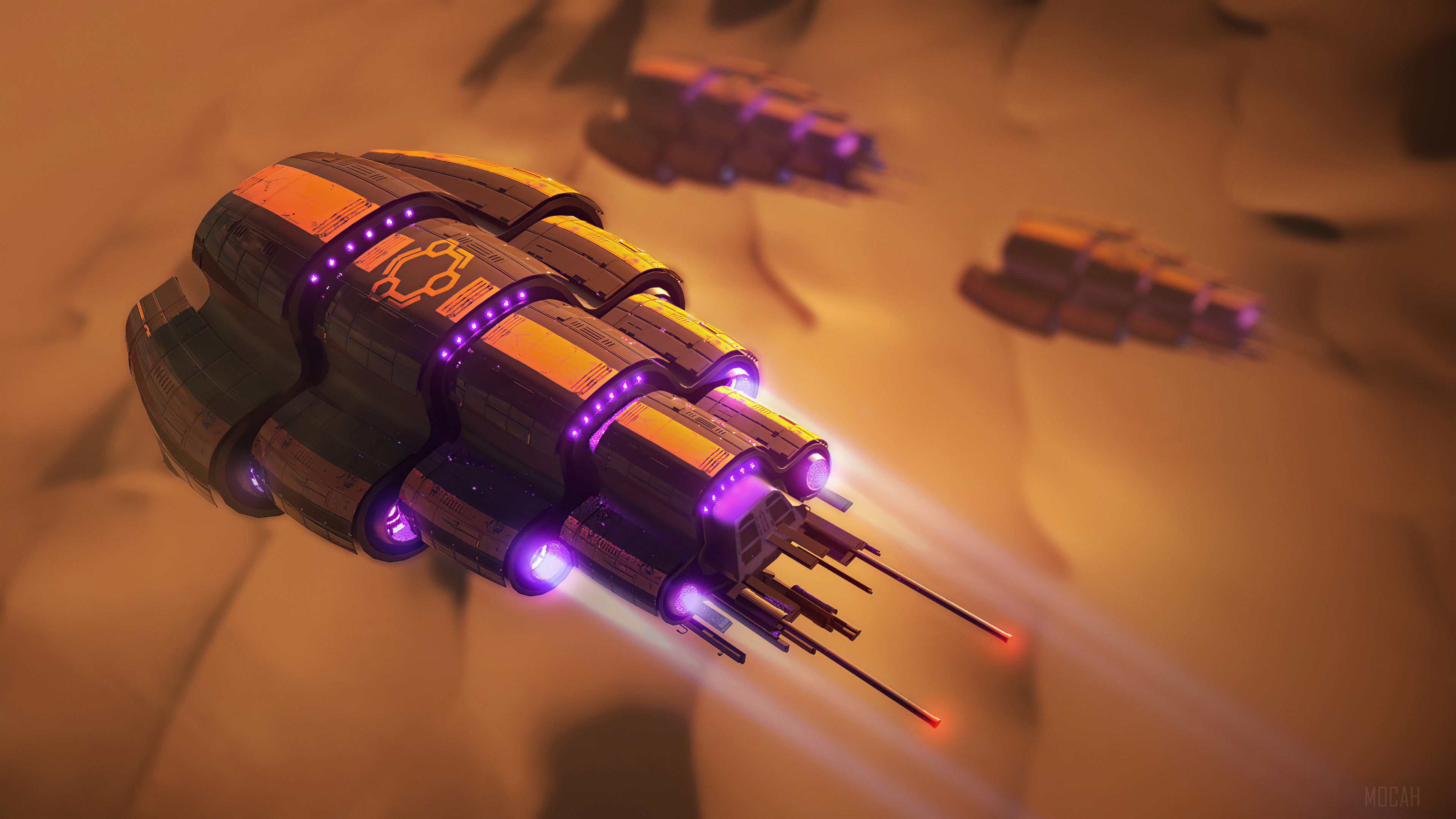 Sci-fi desert fleet 4K HD Wallpaper