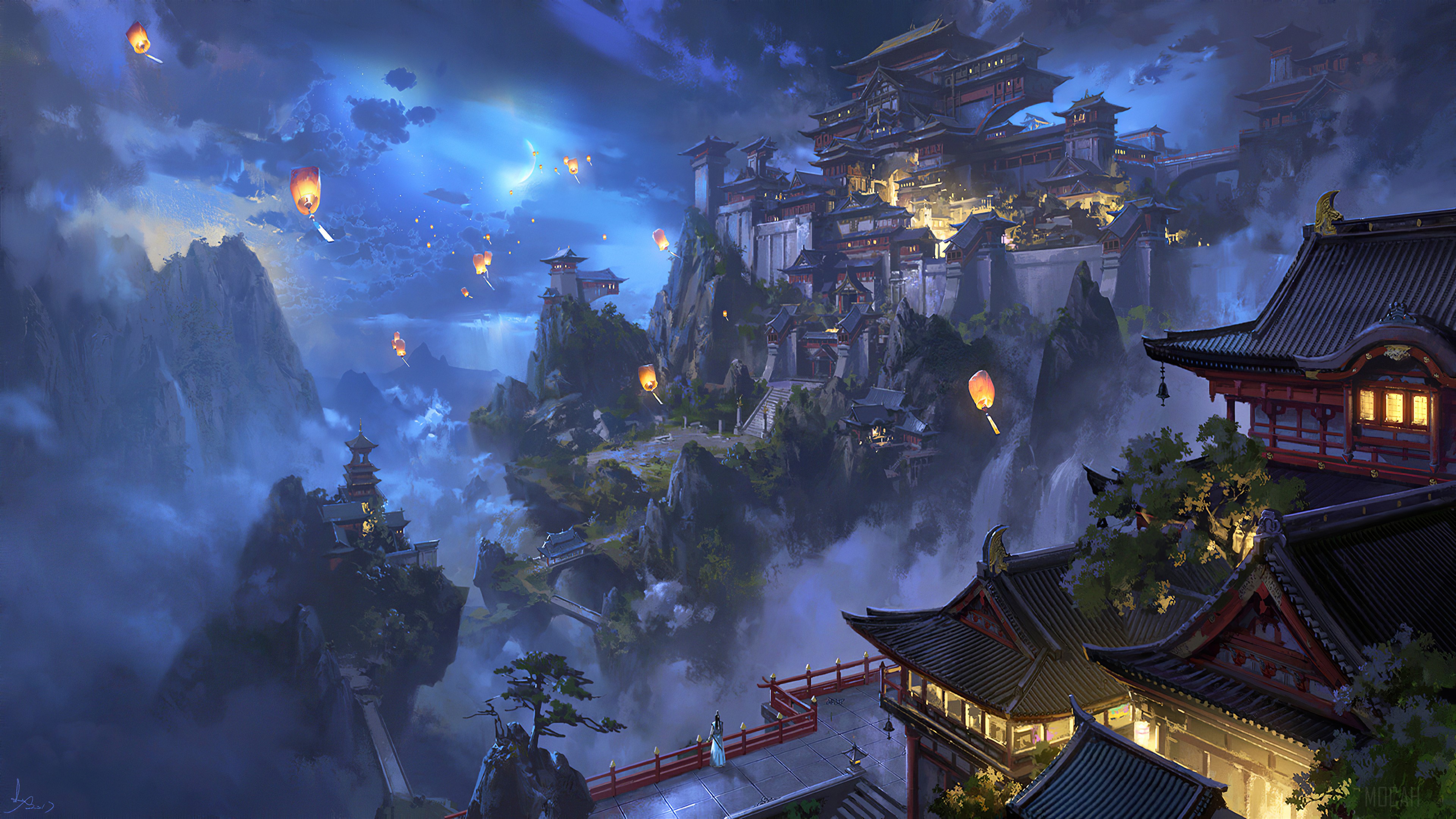 Kongming Lantern 4K Scenic Mountain Fortress HD Wallpaper