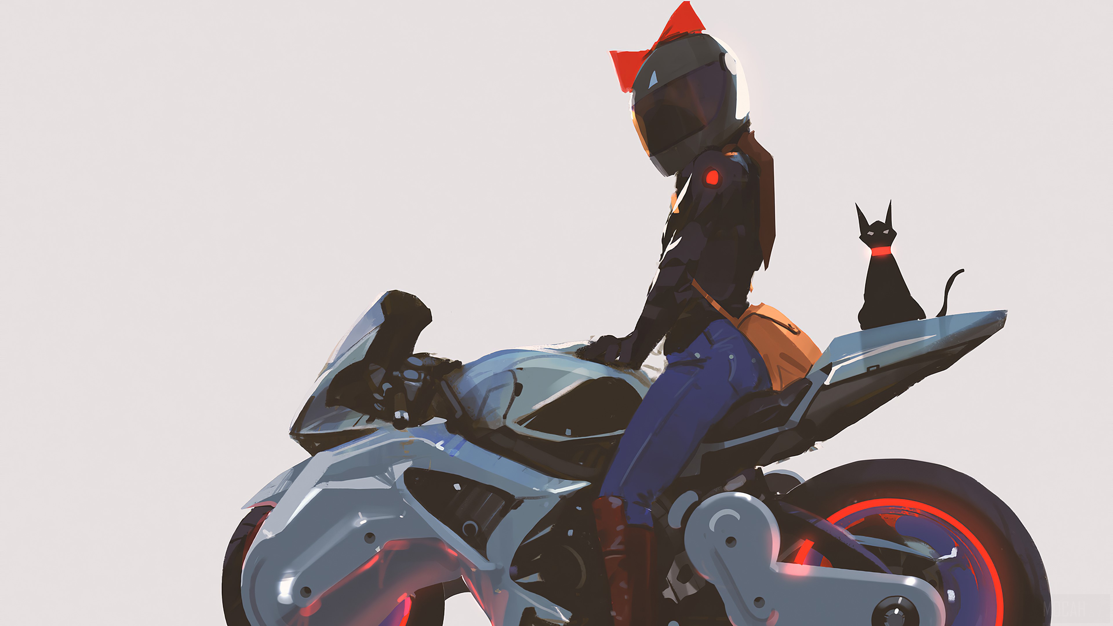 Biker Girl with Cat on Motorcycle 4K HD Wallpaper