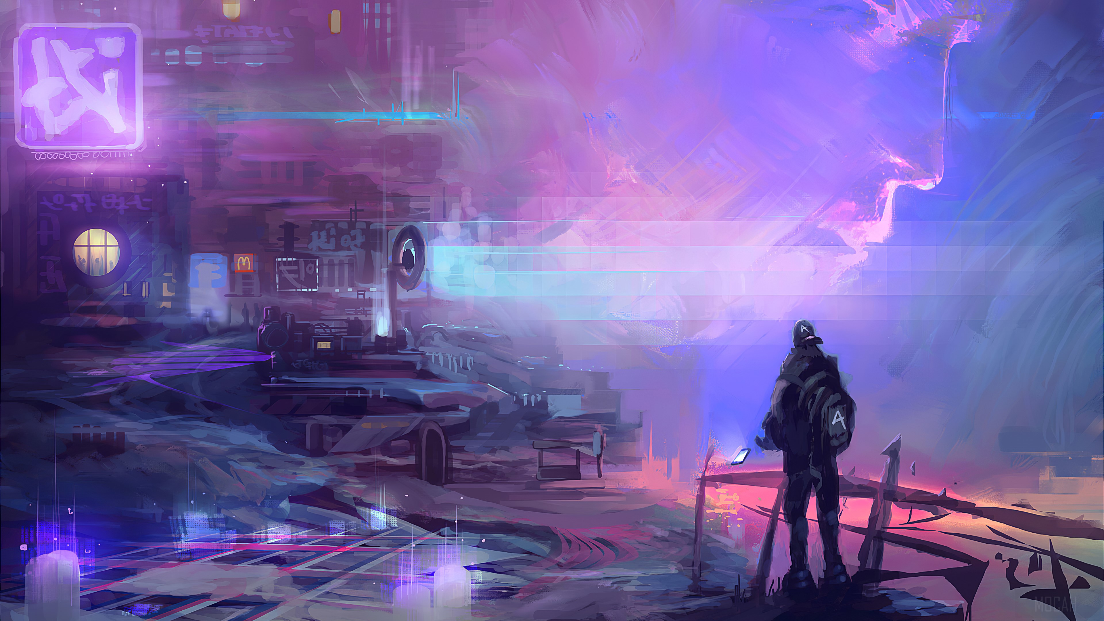 Futuristic Cityscape with a Lone Figure HD Wallpaper