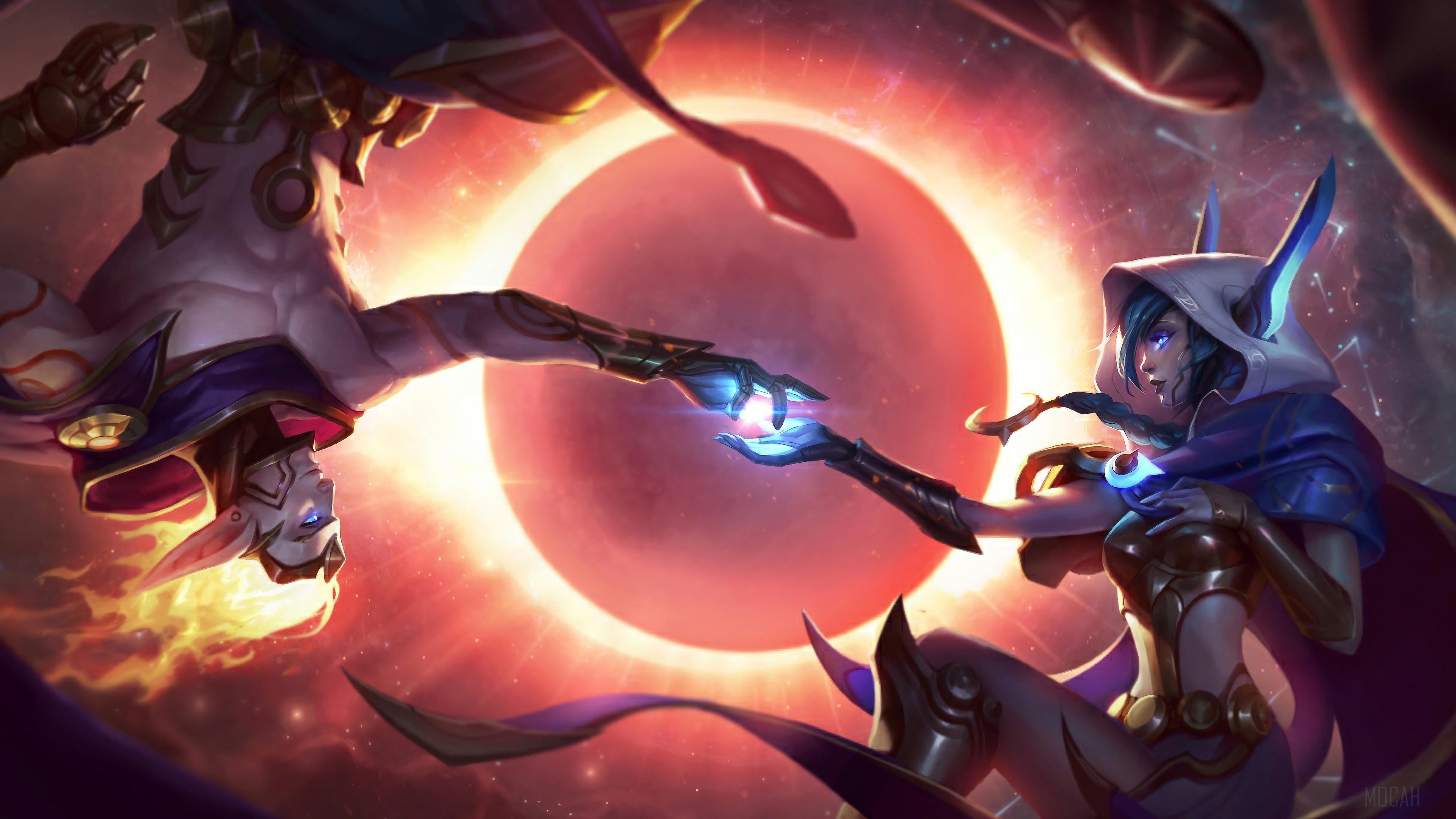 Cosmic Dusk Xayah and Cosmic Dawn Rakan from League of Legends 4K HD Wallpaper