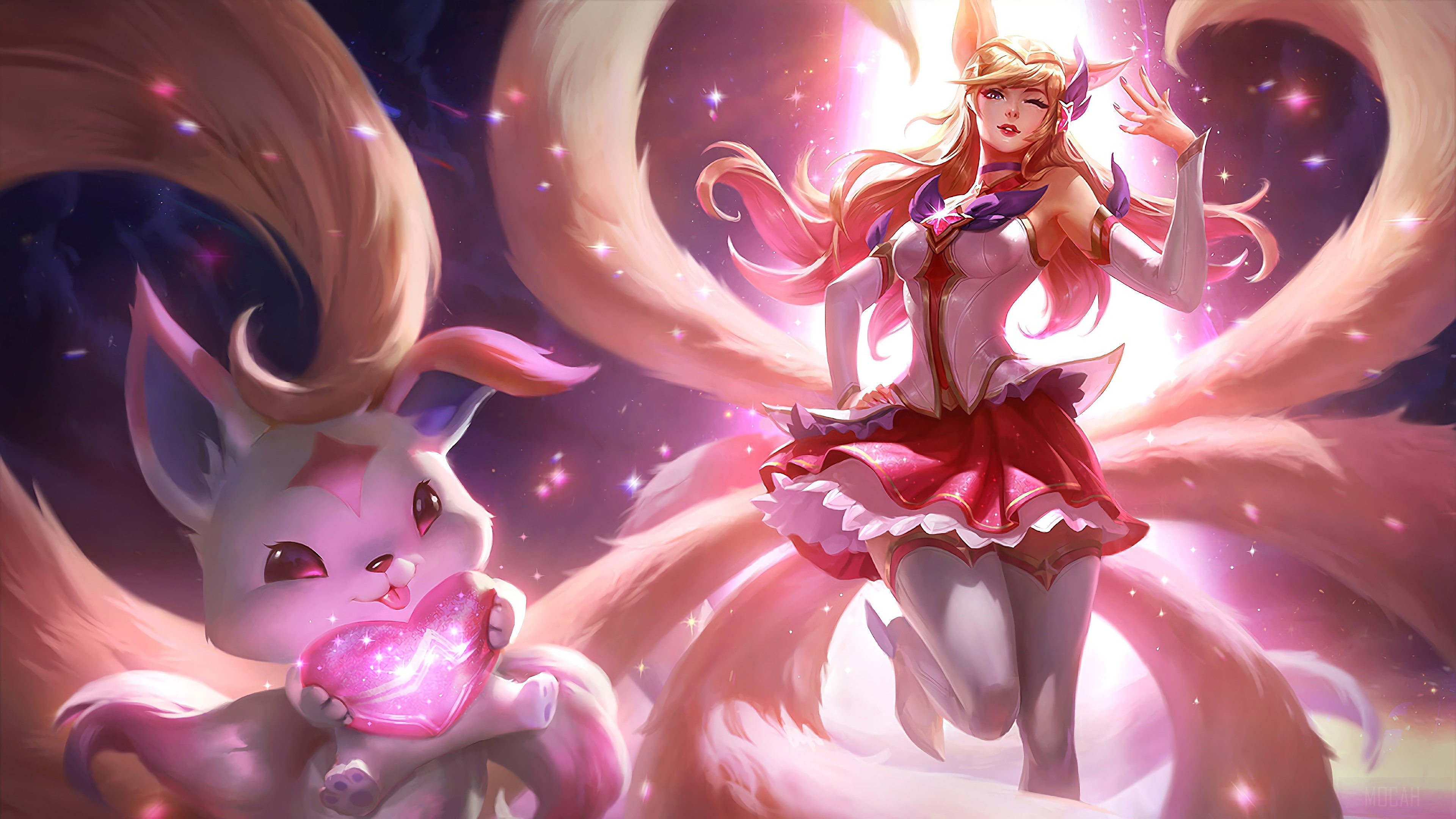 Star Guardian Ahri and Kiko from League of Legends 4K HD Wallpaper
