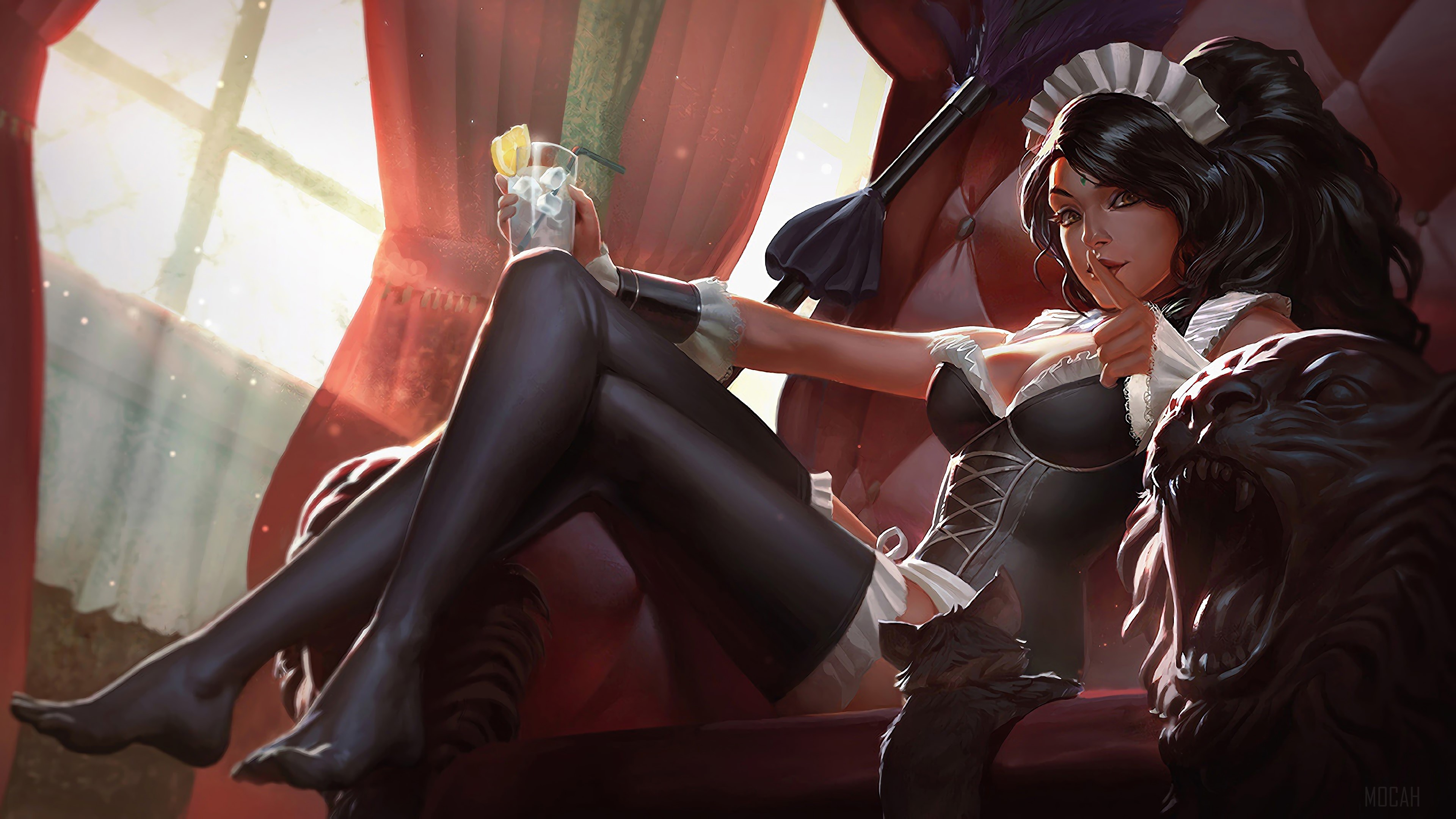 French Maid Nidalee from League of Legends 4K HD Wallpaper