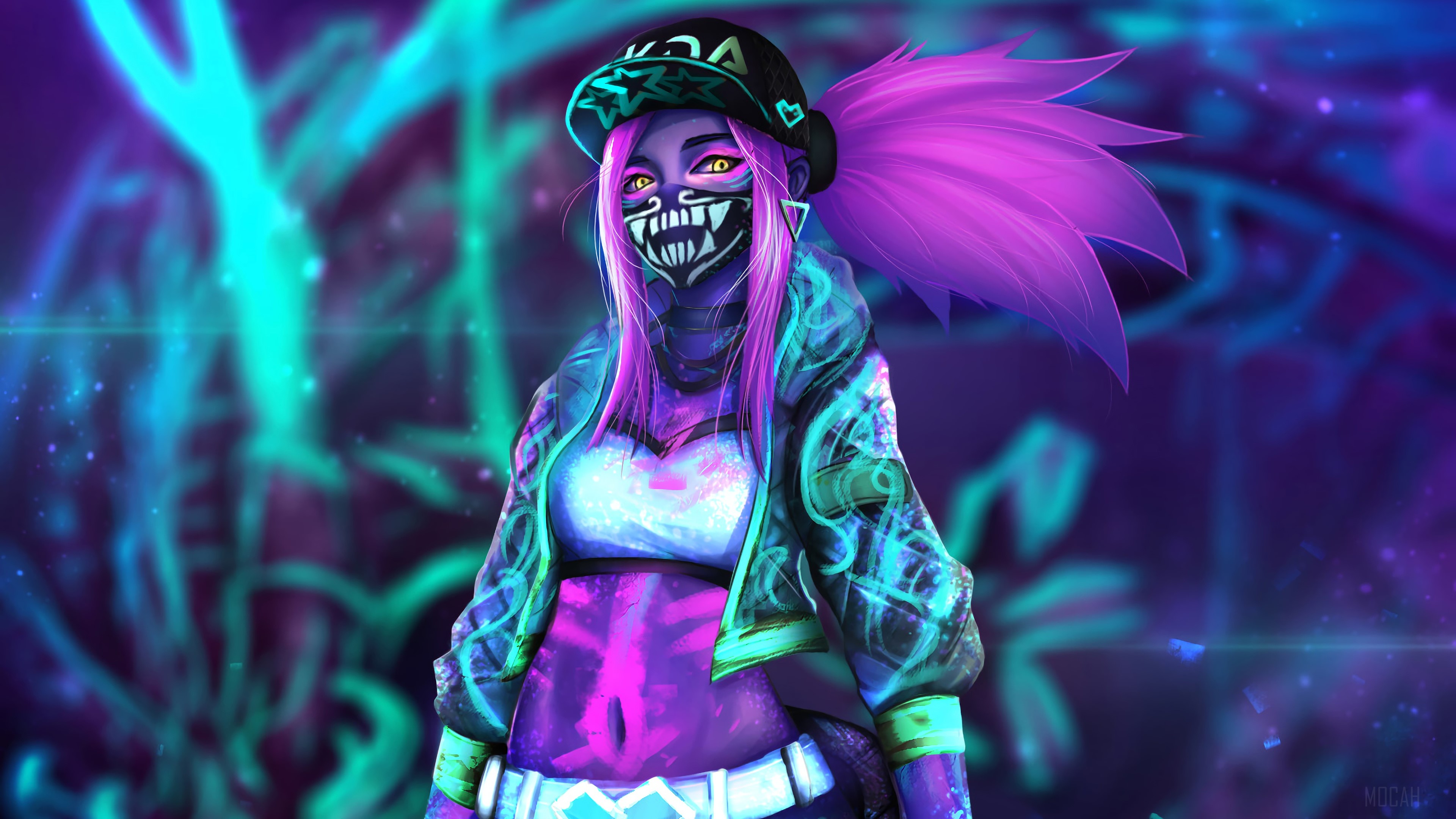 K/DA Neon Akali from League of Legends 4K HD Wallpaper