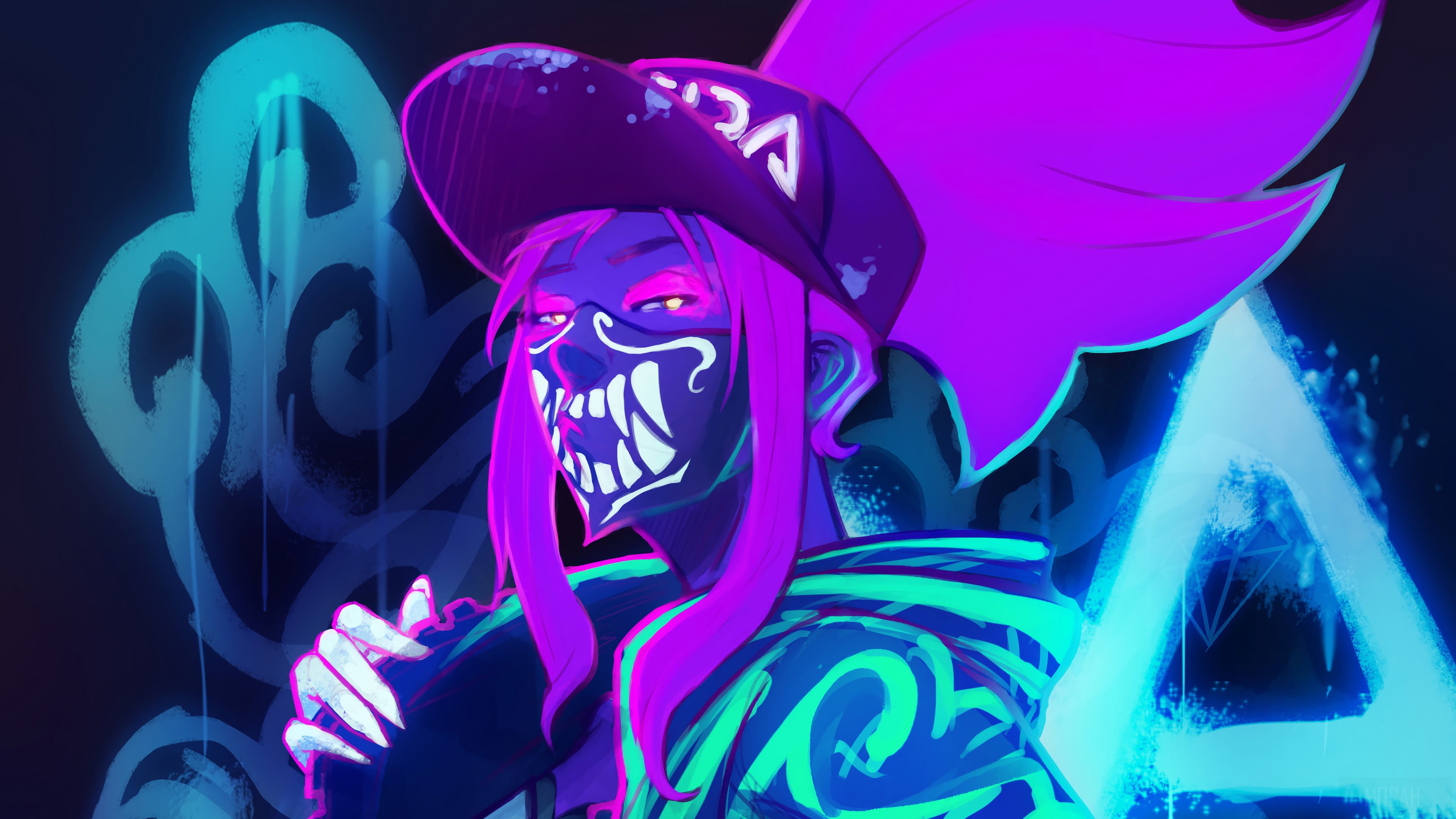 K/DA Neon Akali from League of Legends 4K HD Wallpaper