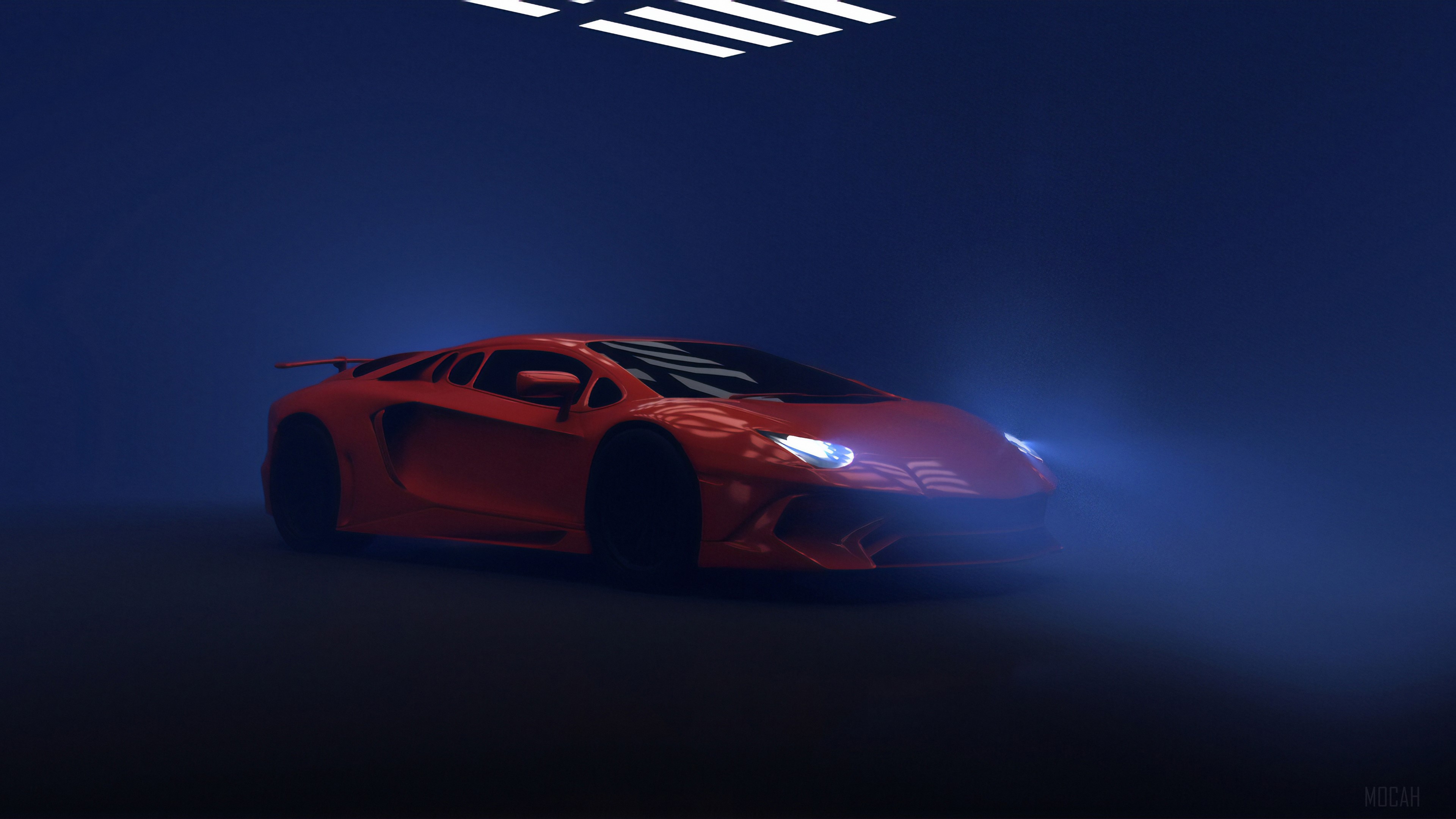 Red Lamborghini Aventador in a dark studio HD Wallpaper