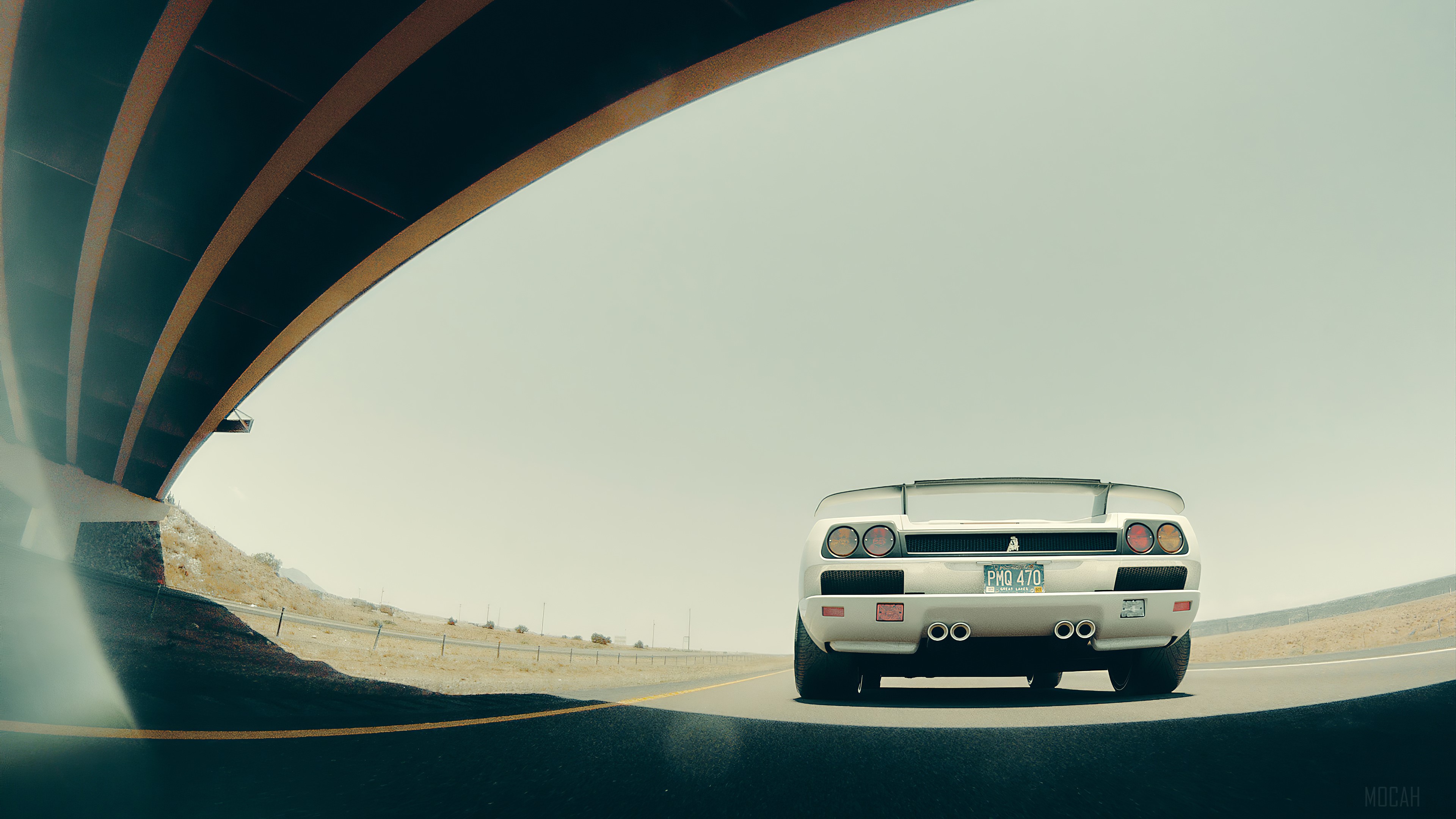 Lamborghini Diablo driving under a bridge HD Wallpaper