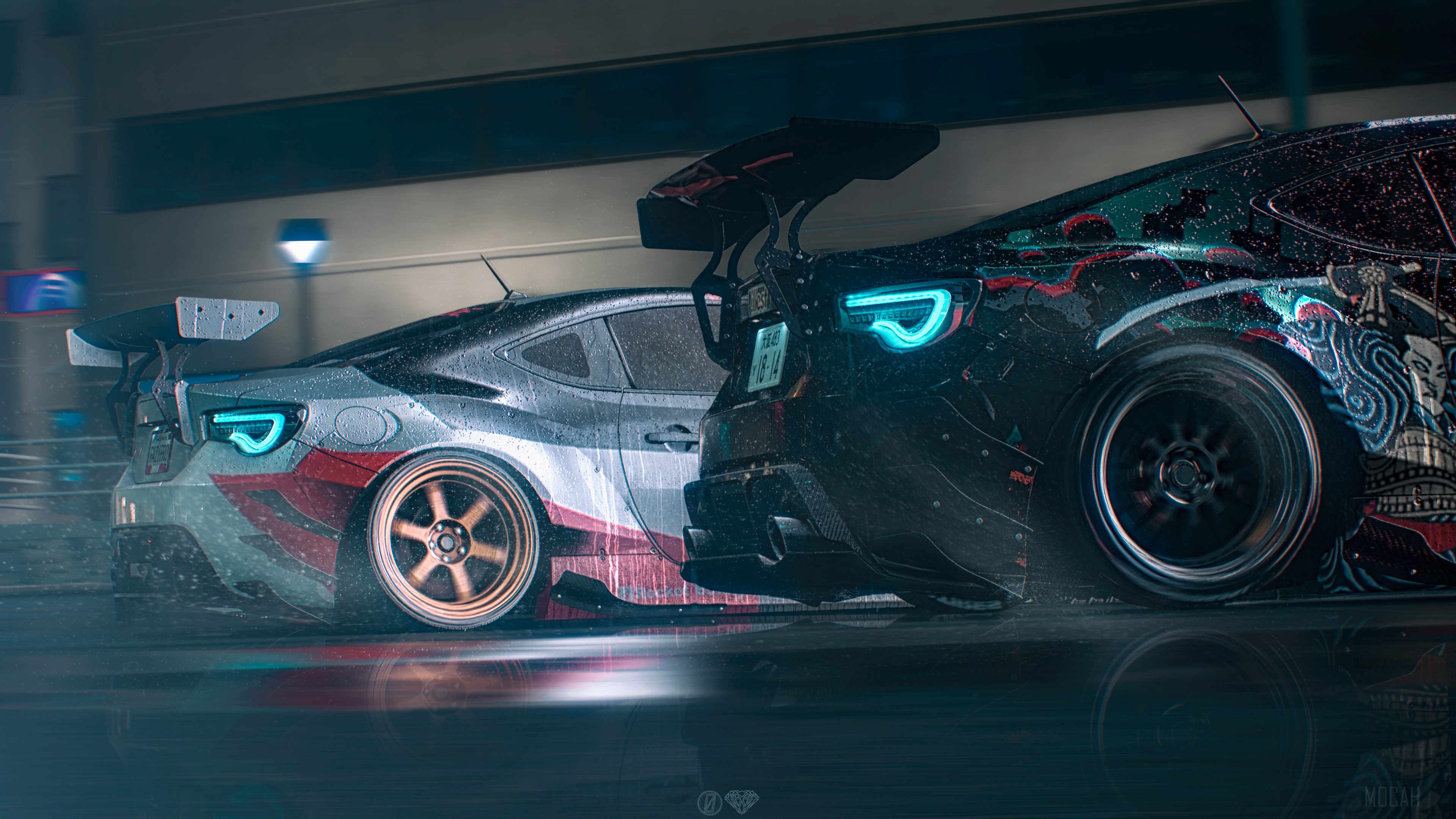 Subaru BRZ and GT86 Racing Cars in Rain 4K HD Wallpaper