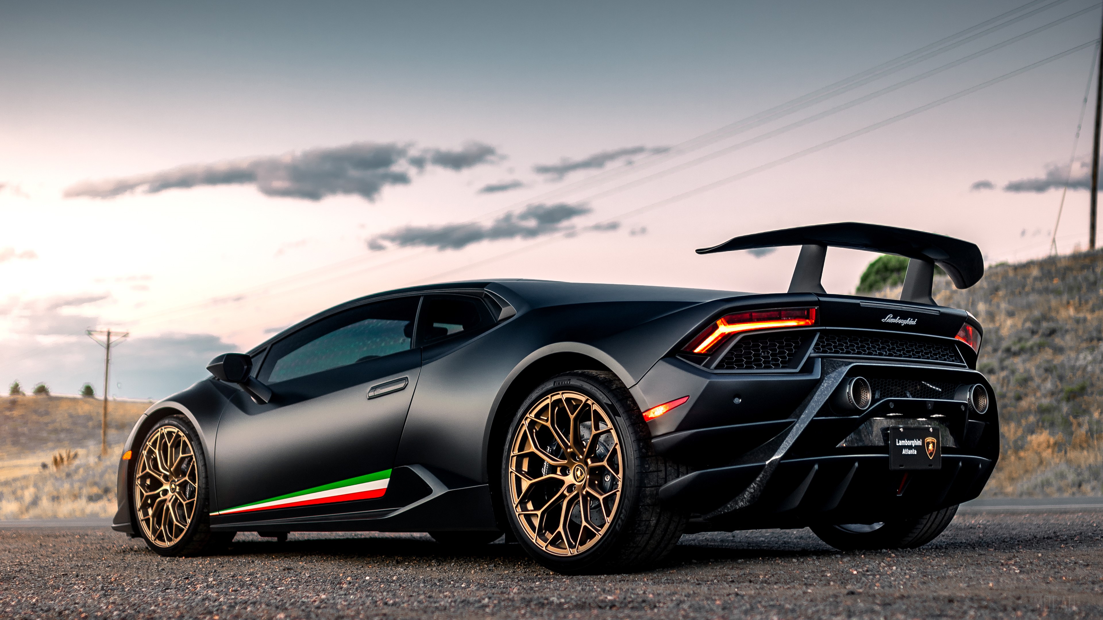 Matte Black Lamborghini Huracan with Italian Flag Decal HD Wallpaper