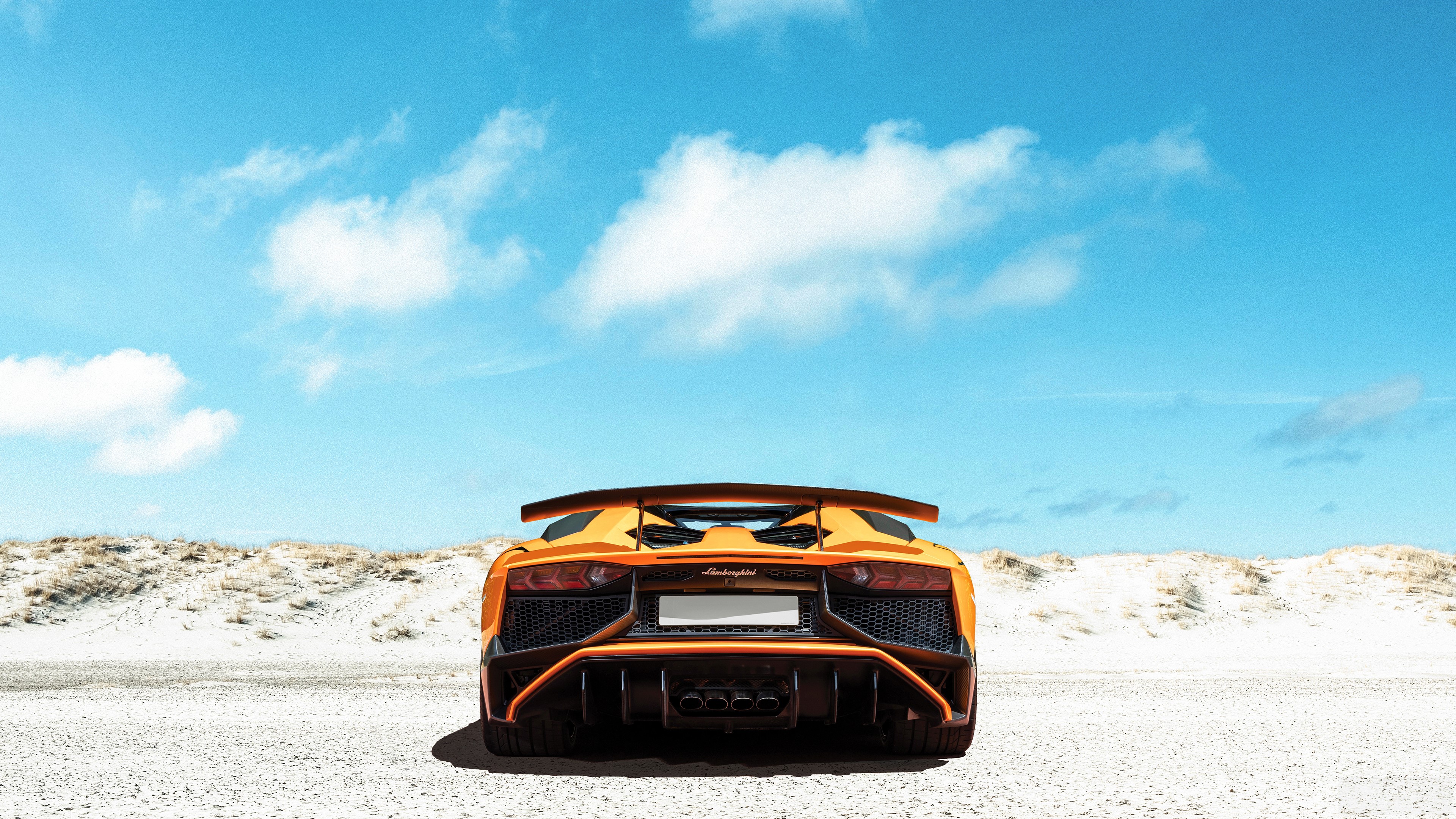 Lamborghini Aventador SVJ Orange Rear 4K HD Wallpaper