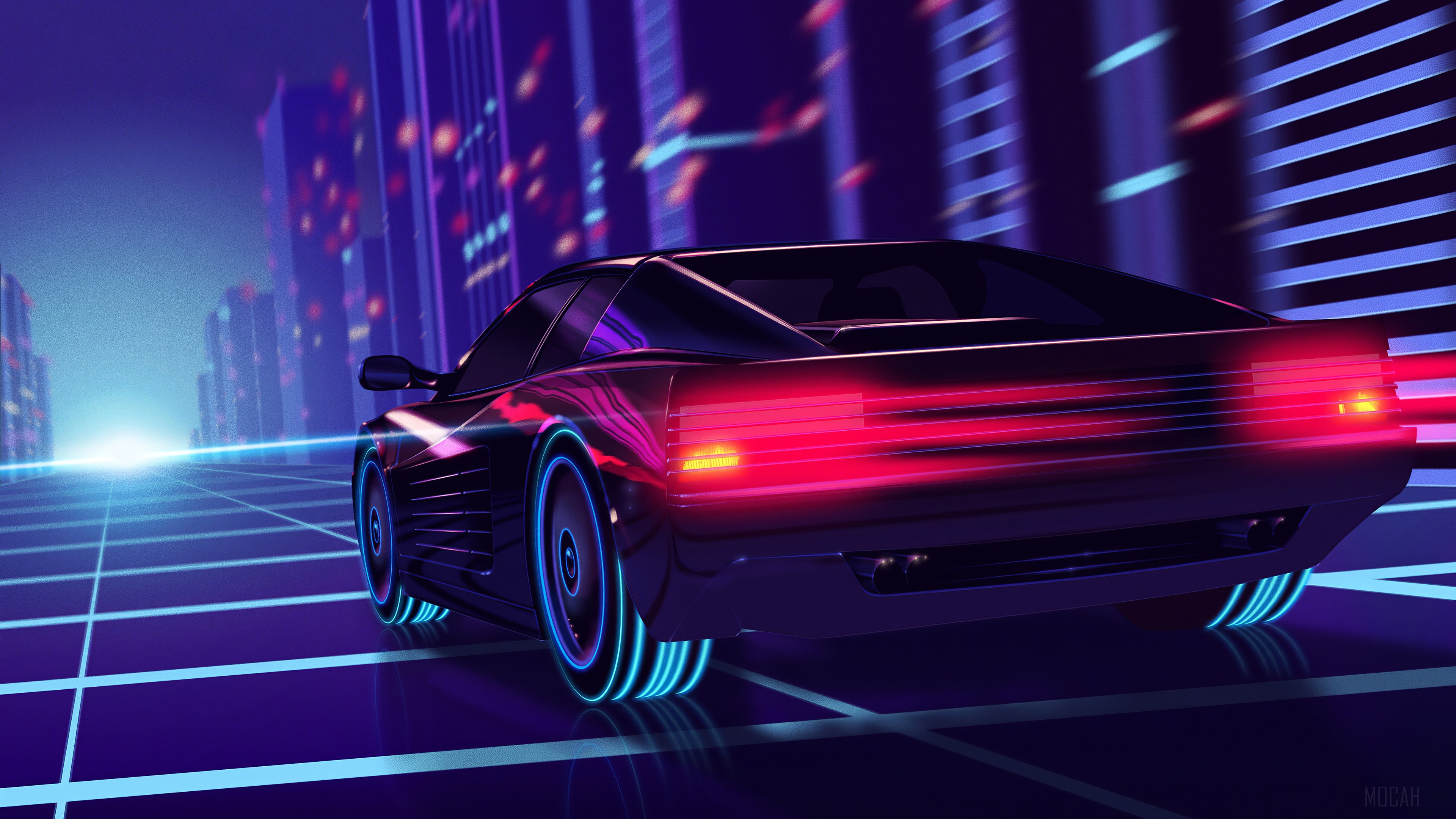 Synthwave Ferrari Testarossa HD Wallpaper